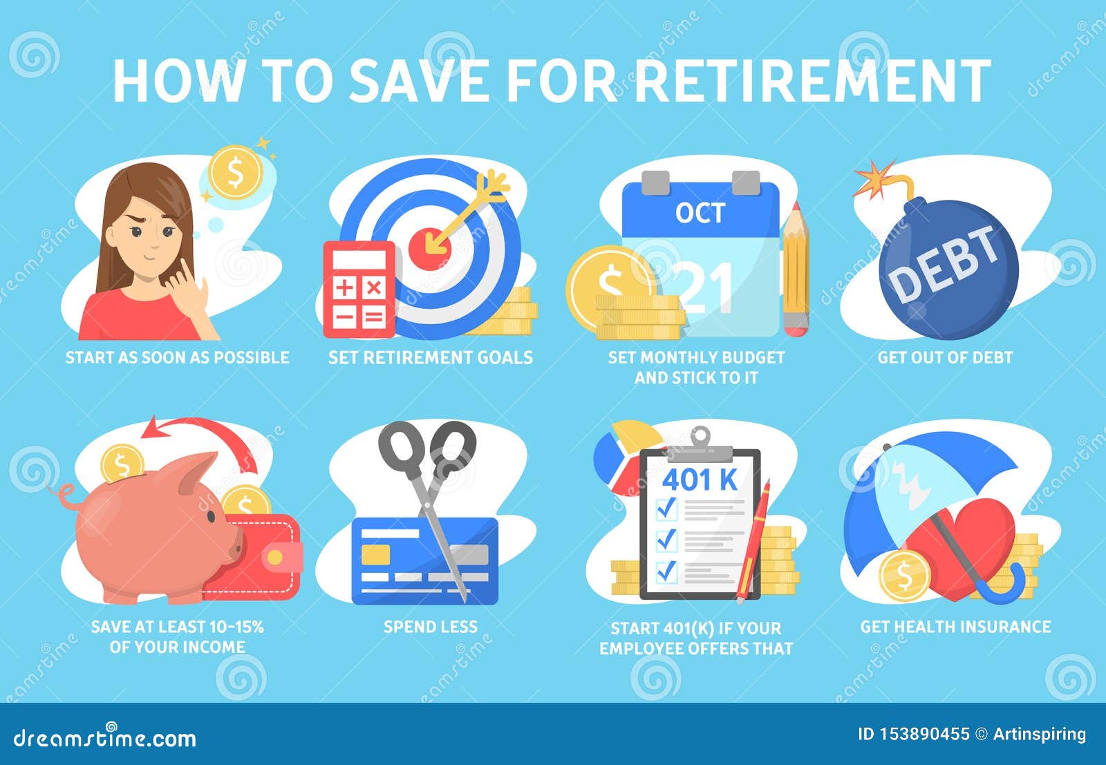 How To Save Money for Retirement, Financial Tips Stock Vector