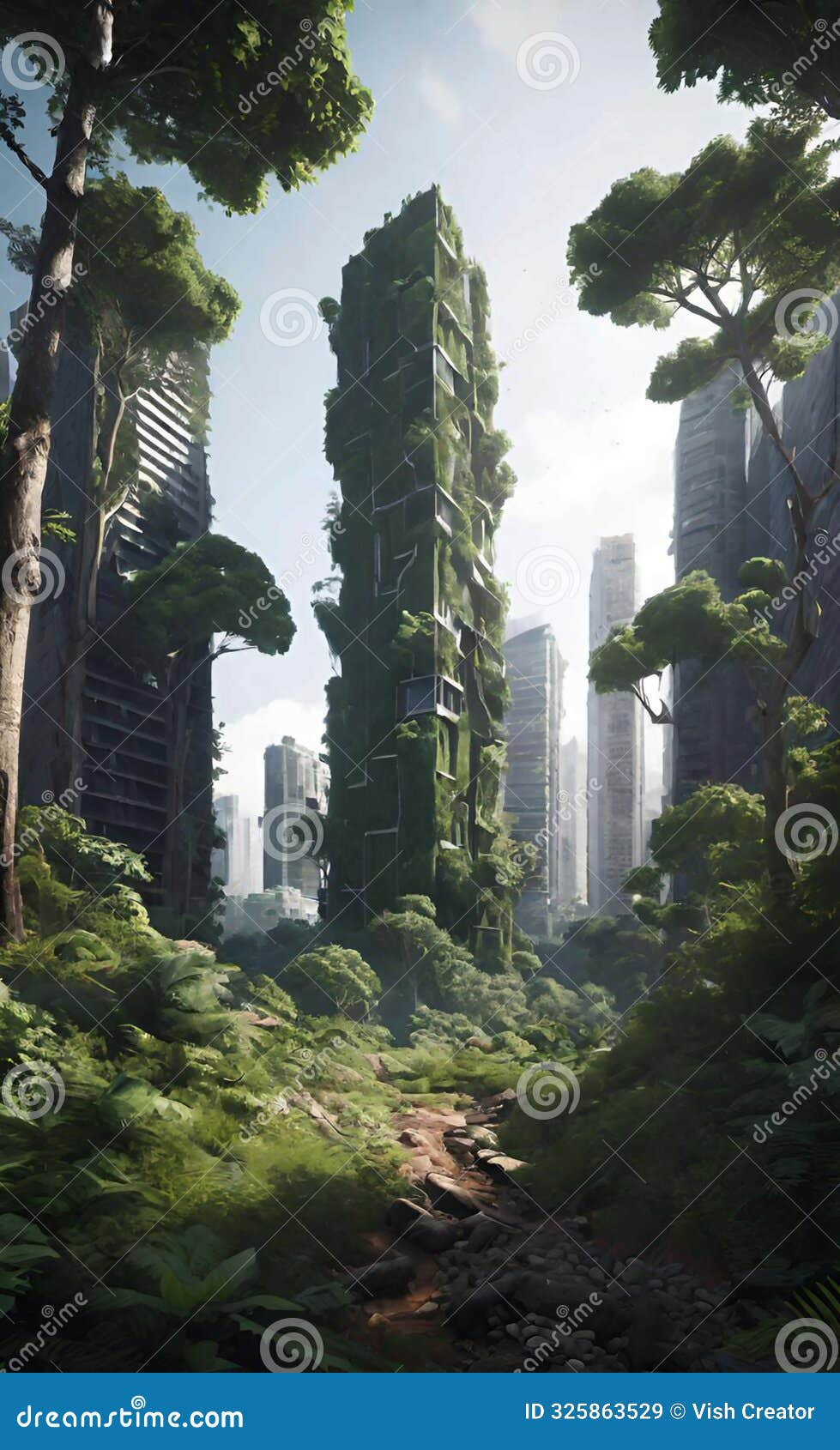future world covered by forests ai generated