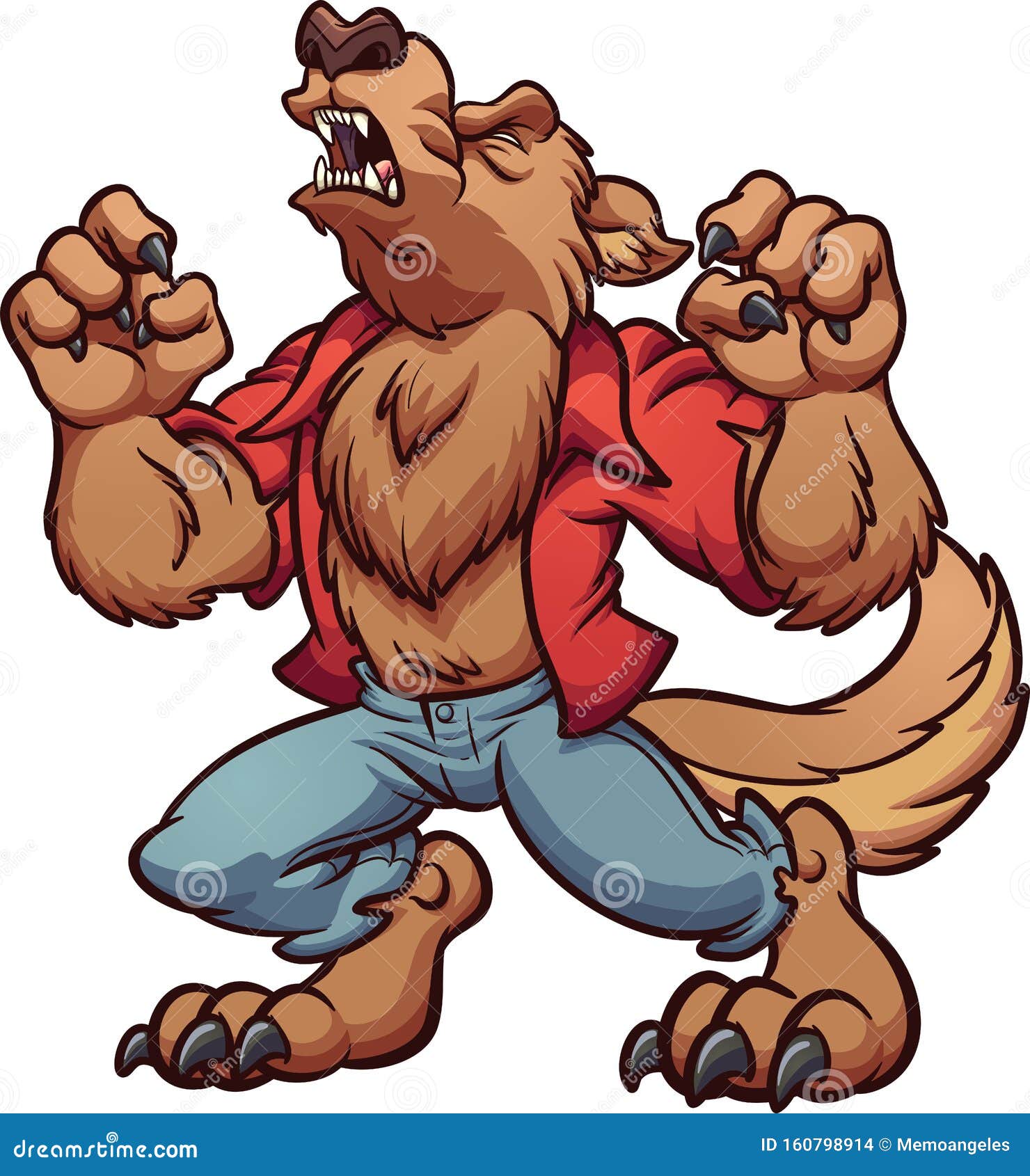 howling cartoon werewolf with red shirt