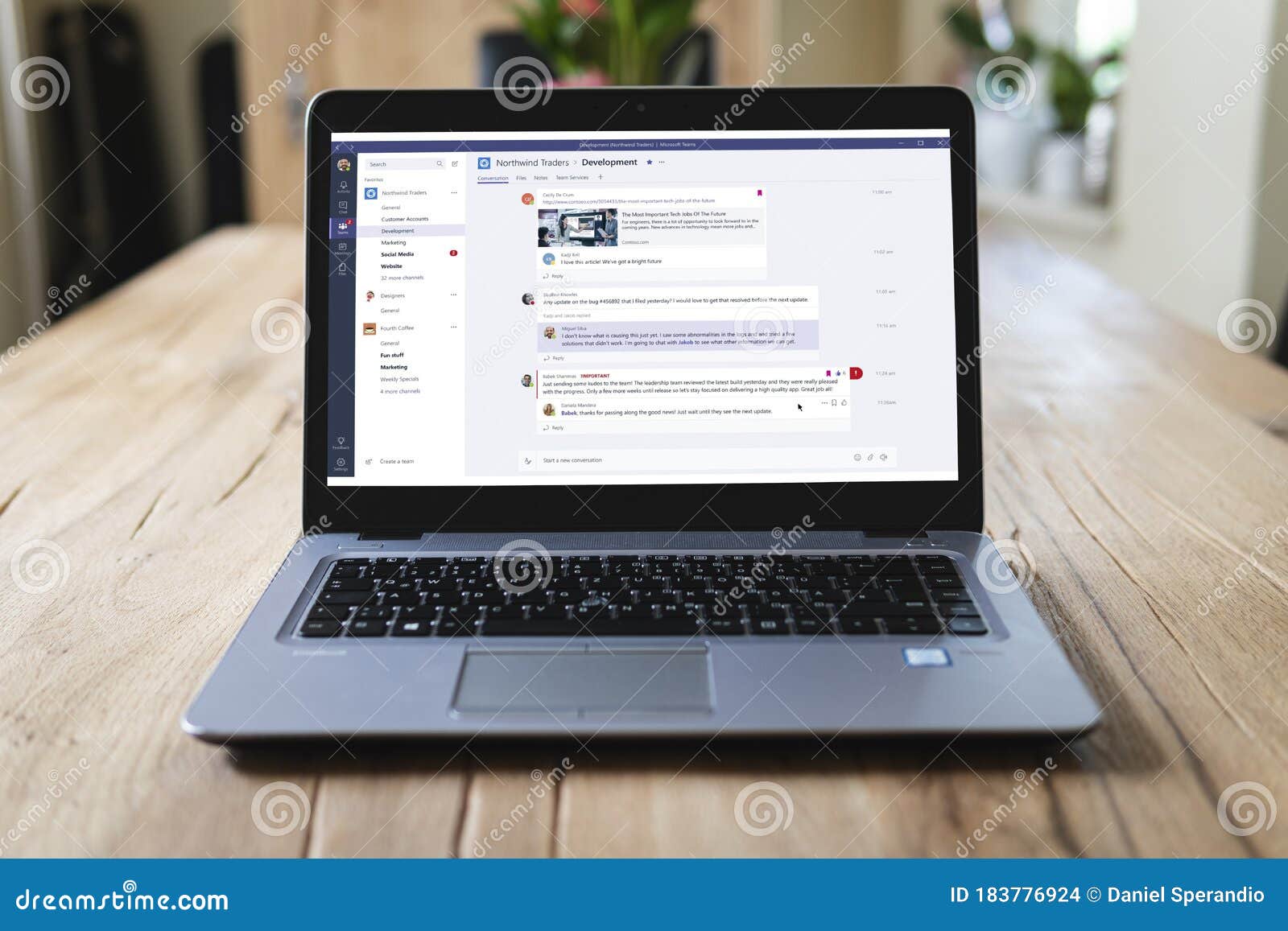 HP Laptop on Table with Microsoft Teams on Screen Editorial Stock Image