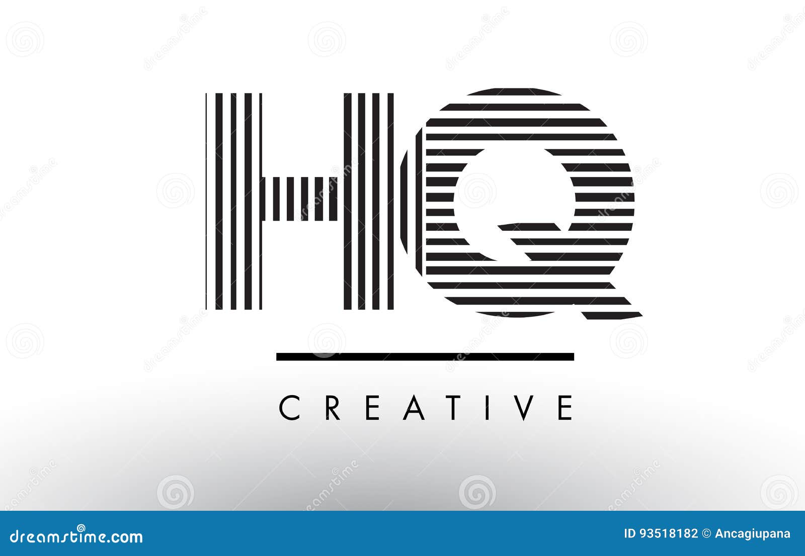hq h q black and white lines letter logo .