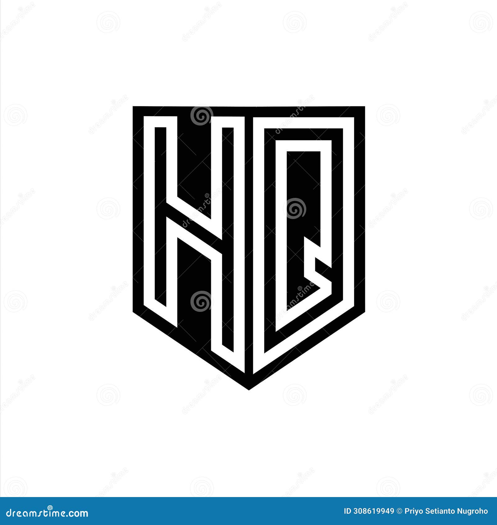 hq logo monogram shield geometric white line inside black shield color 
