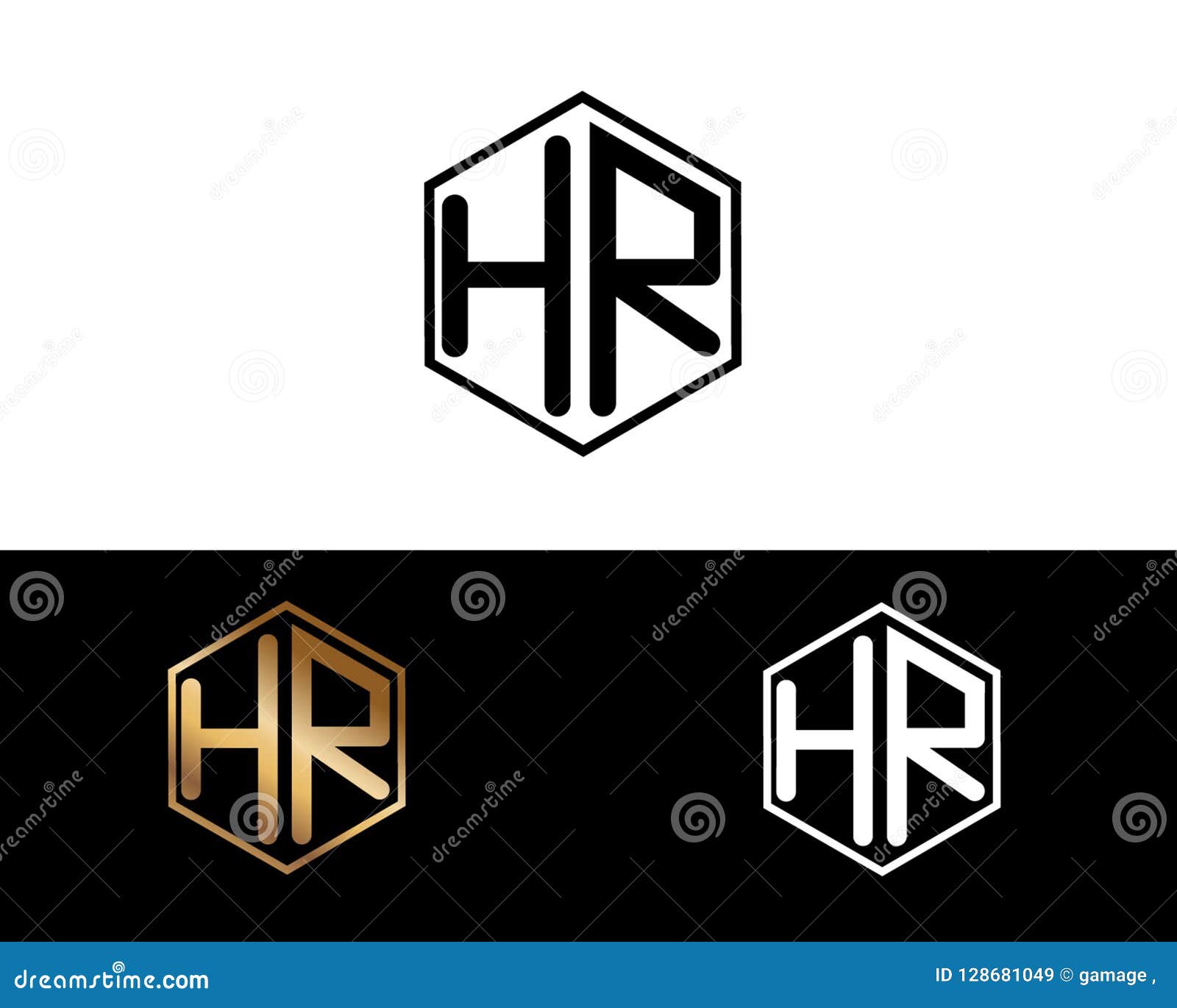 hr letters linked with hexagon  logo