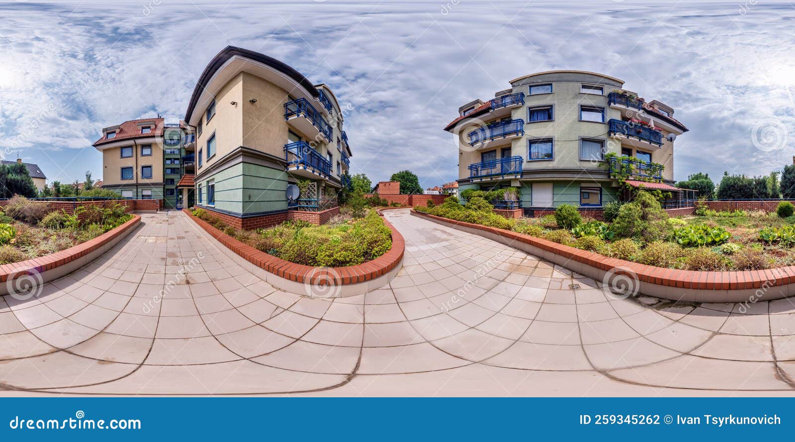 panorama hdri 360 completo sem costura fora de casa de concreto de férias  ou casas de