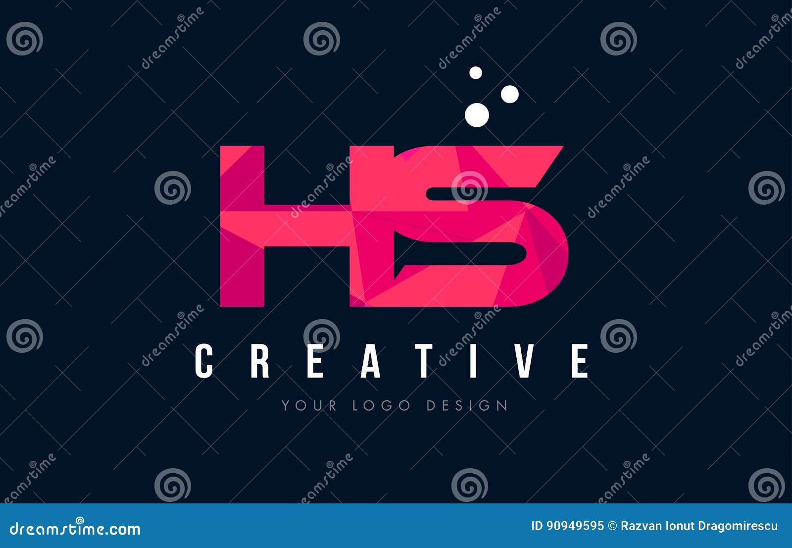 HS H S Letter Logo with Purple Low Poly Pink Triangles Concept Stock