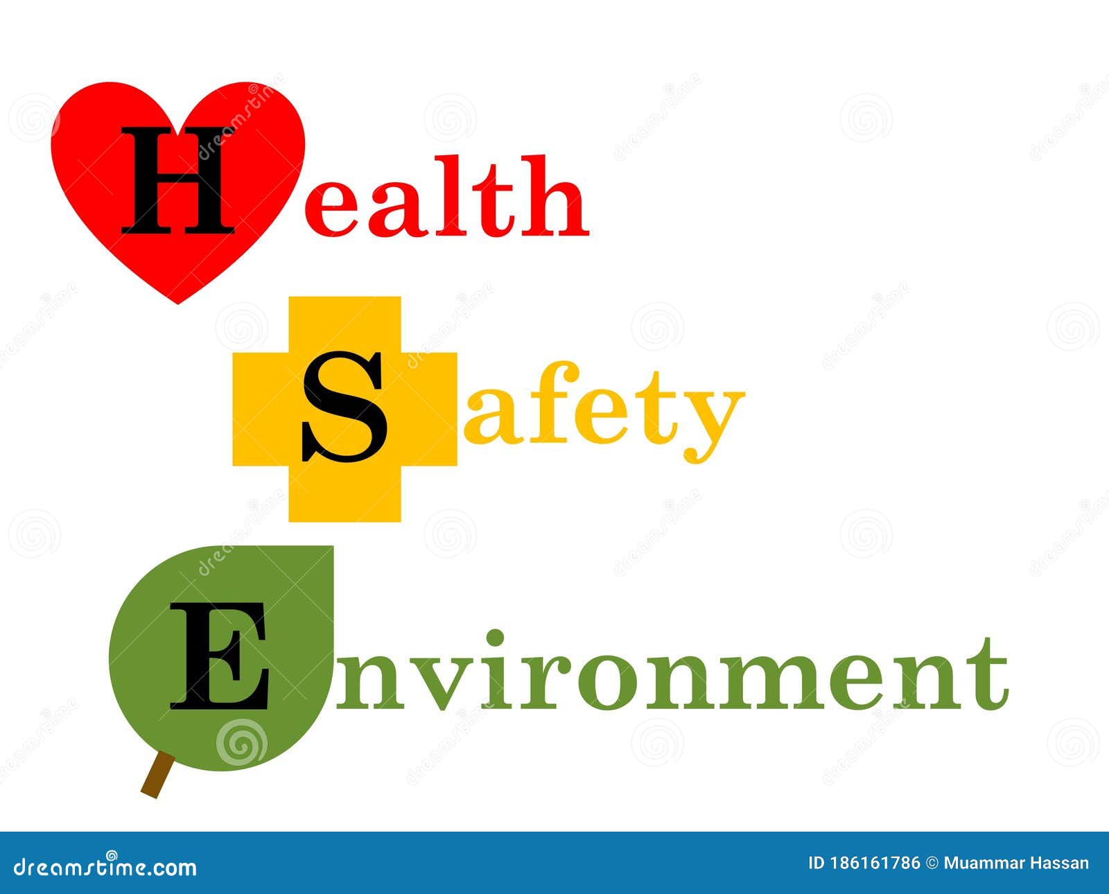 Health, Safety and Environment Logo in Isolated White. Stock