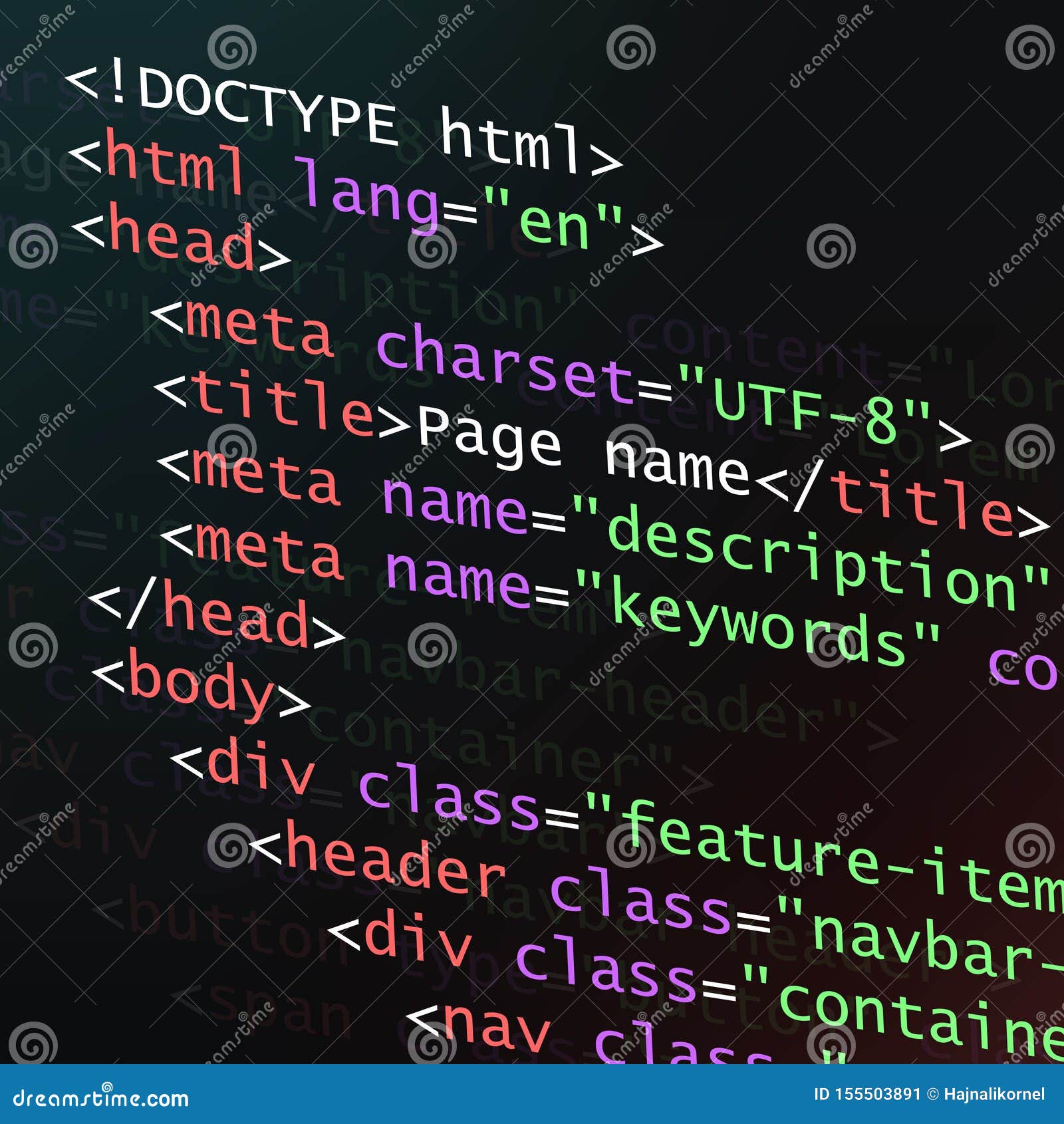 Html Code on Dark Background Stock Image - Image of software, screen:  155503891