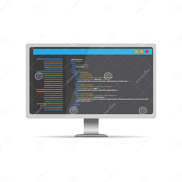 HTML Code Website. Desktop Coding, Programming Concept Stock Vector ...