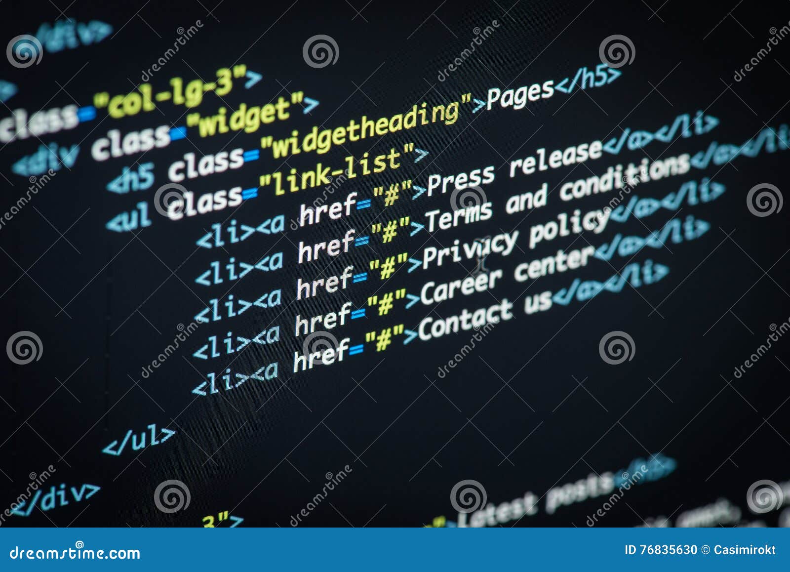 HTML and CSS code stock photo. Image of meta, css3, editor - 76835630