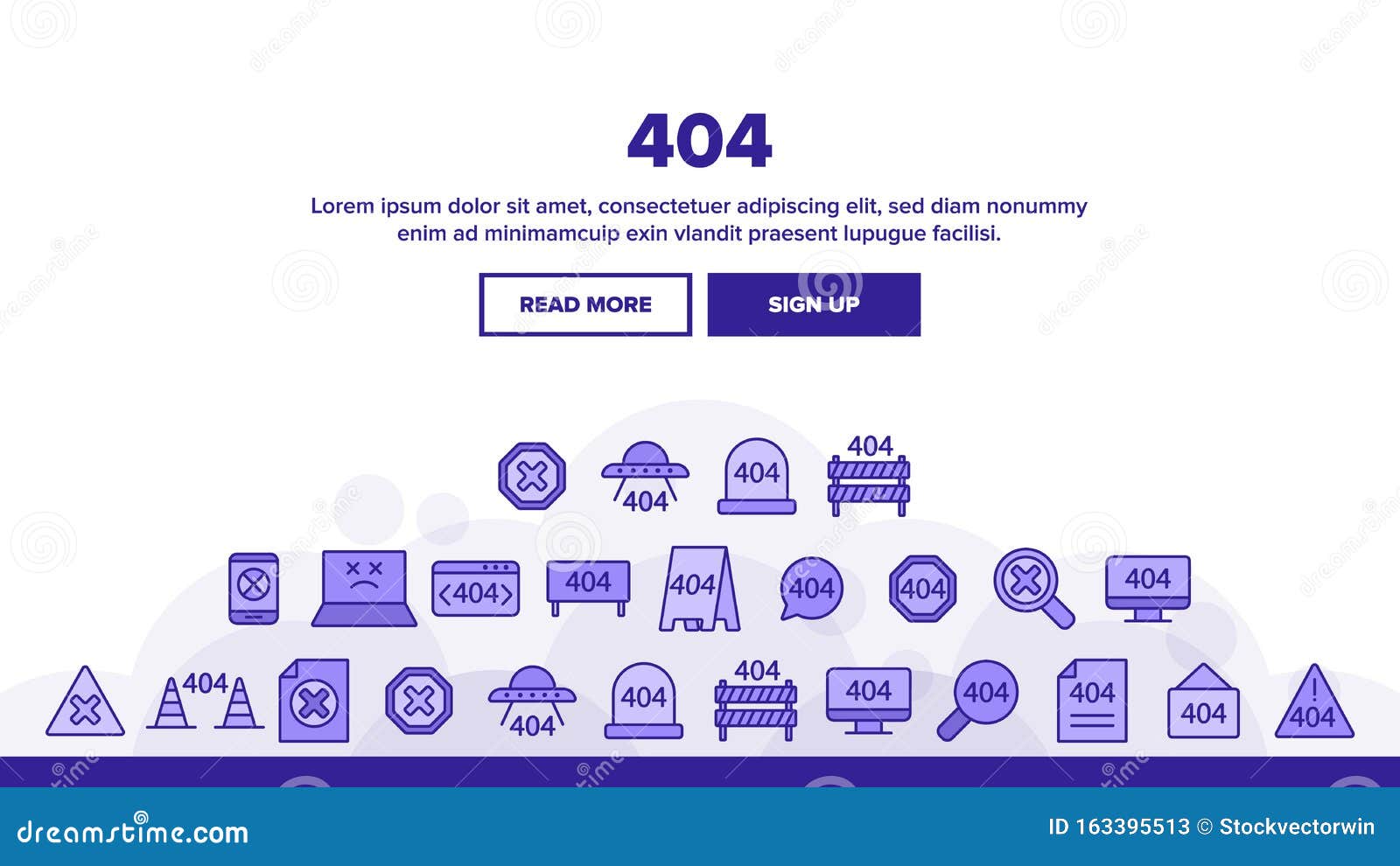 404 Http Error Message Vector Linear Icons Set Stock Vector