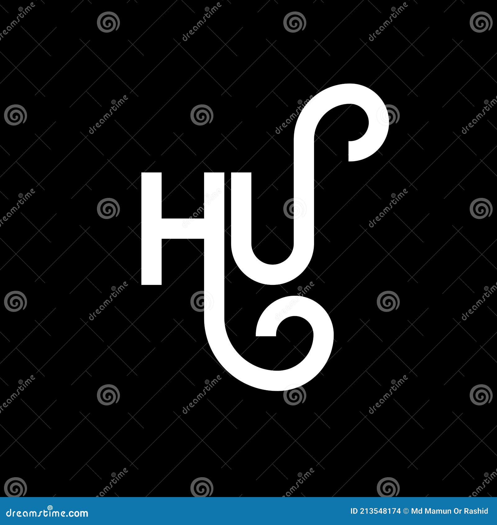 hu letter logo  on black background. hu creative initials letter logo concept. hu letter . hu white letter  on