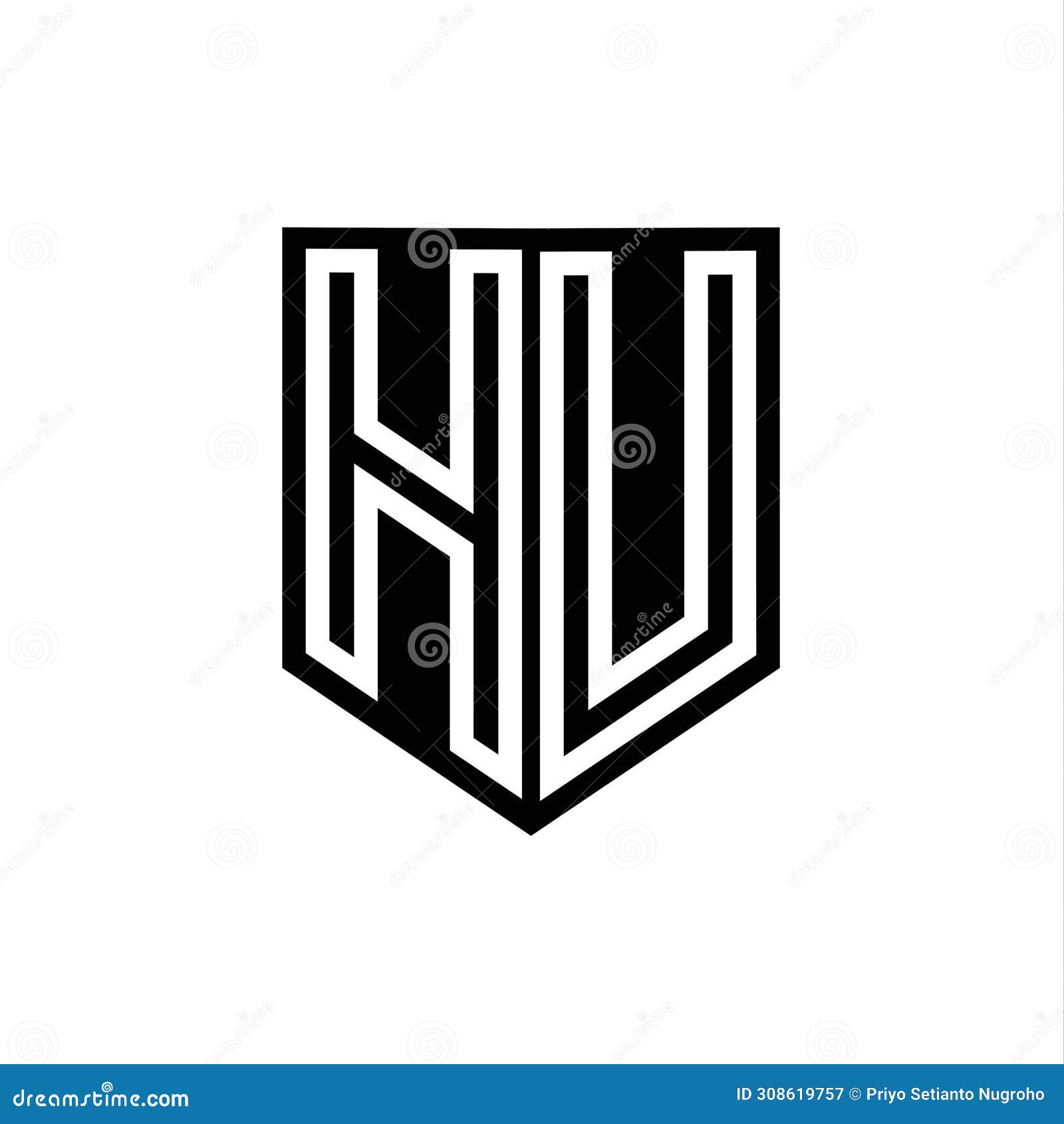 hu logo monogram shield geometric white line inside black shield color 
