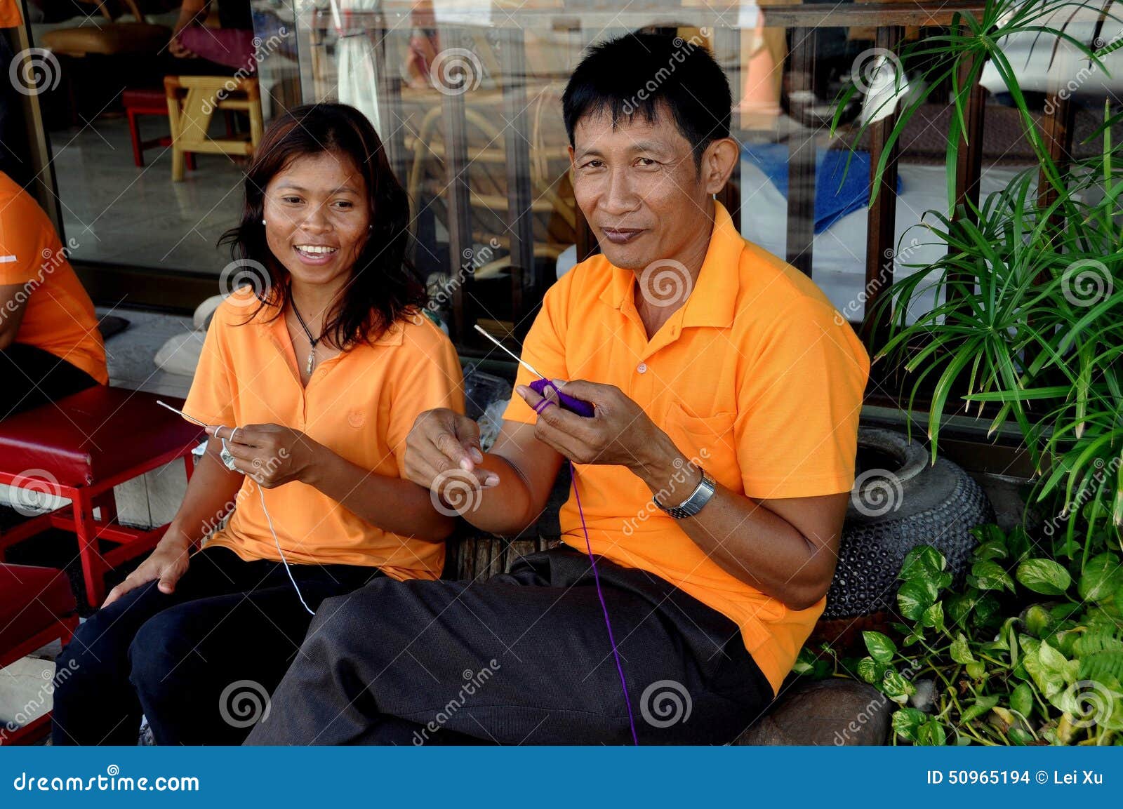Hua Hin, Thailand: Thai Masseurs Knitting Editorial Stock Image - Image of  thai, orange: 50965194