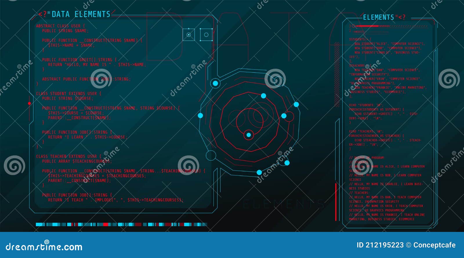 HUD Interface Elements with Part of the PHP Code. Stock Vector ...