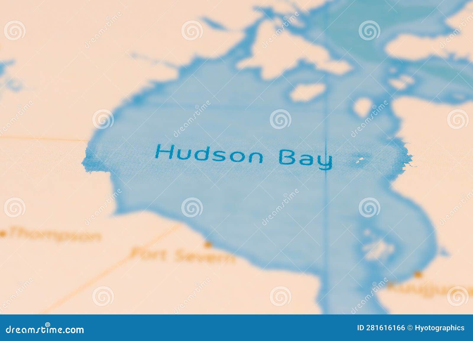 Hudson Bay In Focus On A Tilted World Map. Royalty-Free Stock Image