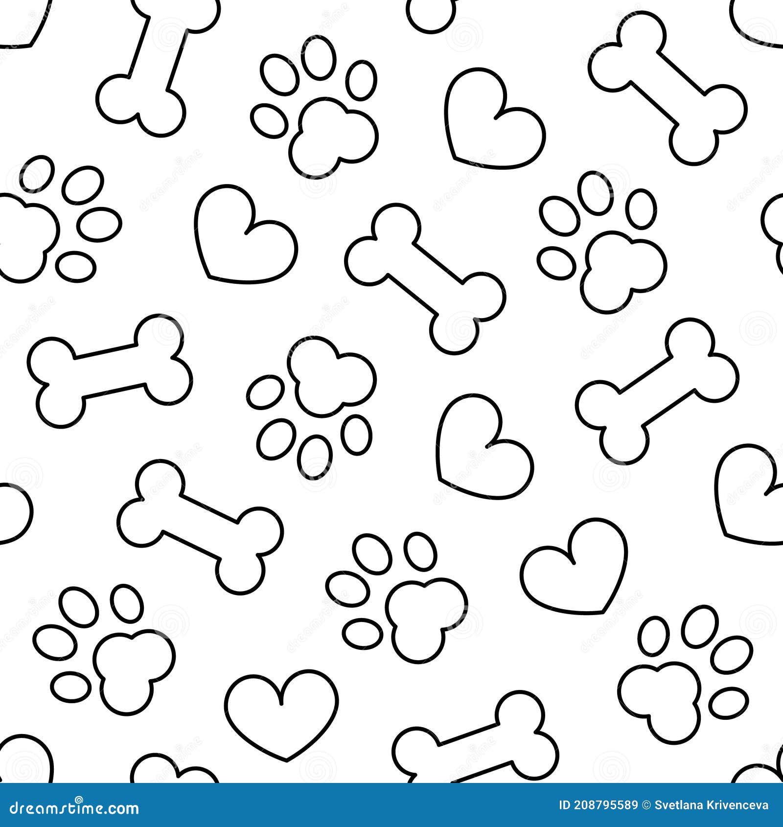 Huellas De Perro De Mascota Corazón Y Hueso Ilustración del Vector