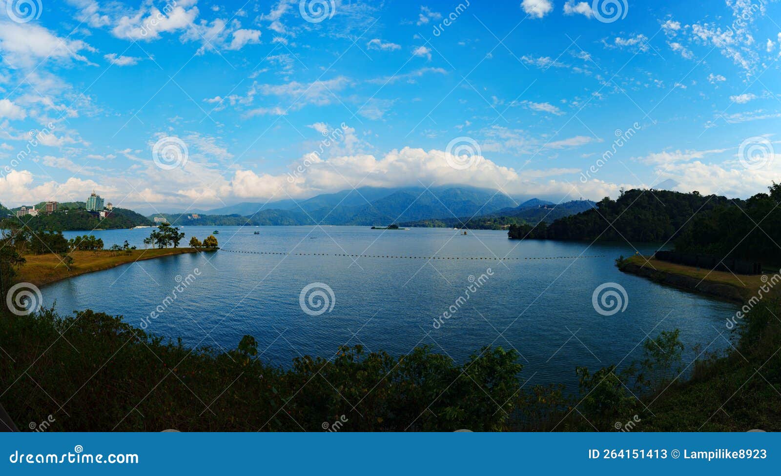 the huge, beautiful and azure lake with background of mountains