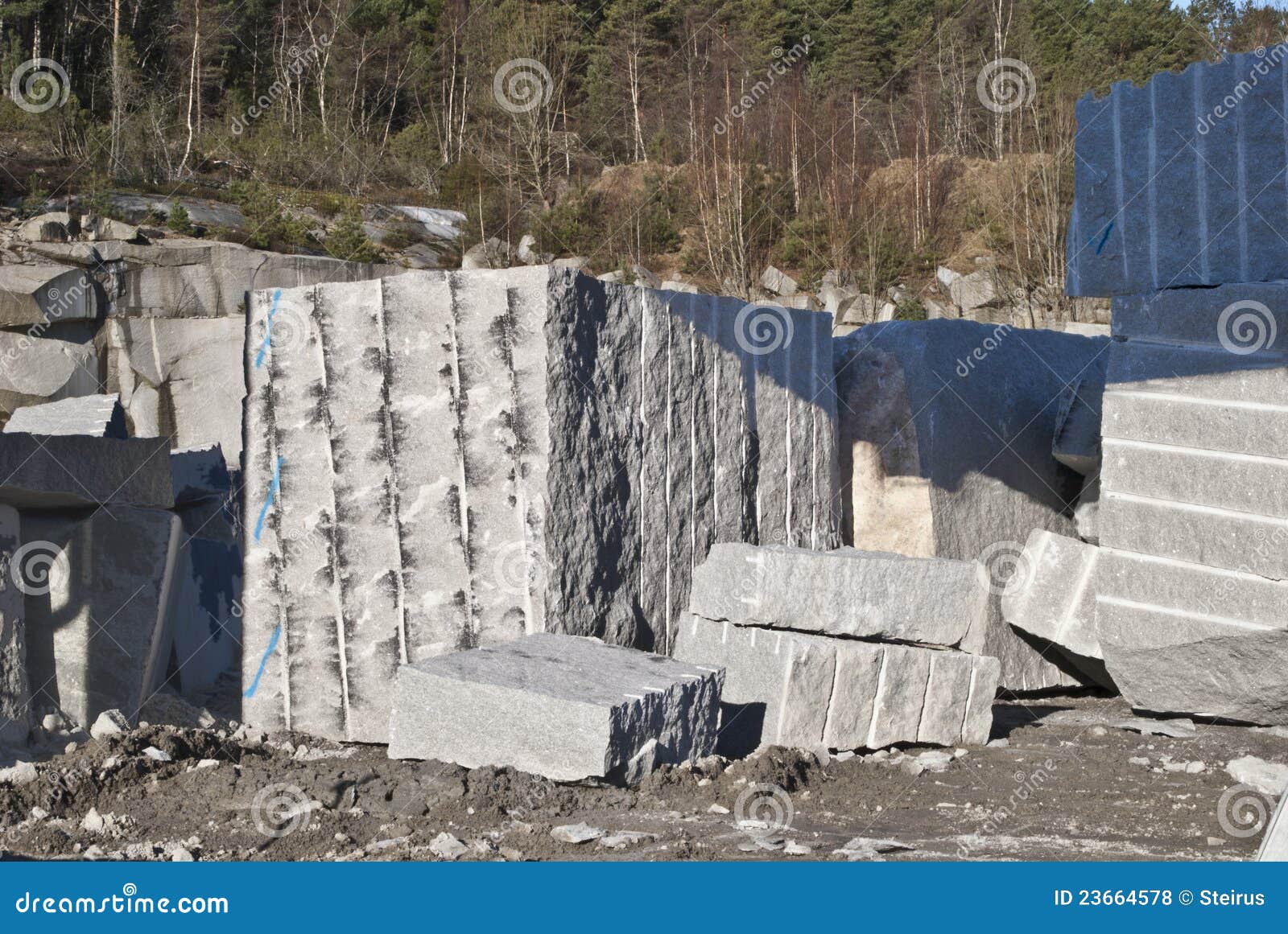 Huge Blocks of Stone in a Stone Quarry. Stock Photo Image of drilling