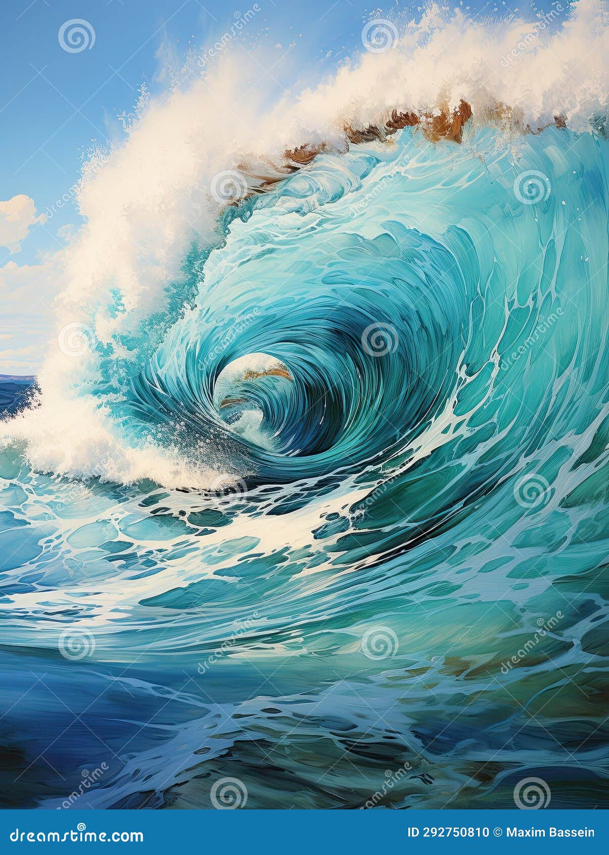 A Huge Blue Ocean Wave. Generated by AI Stock Illustration