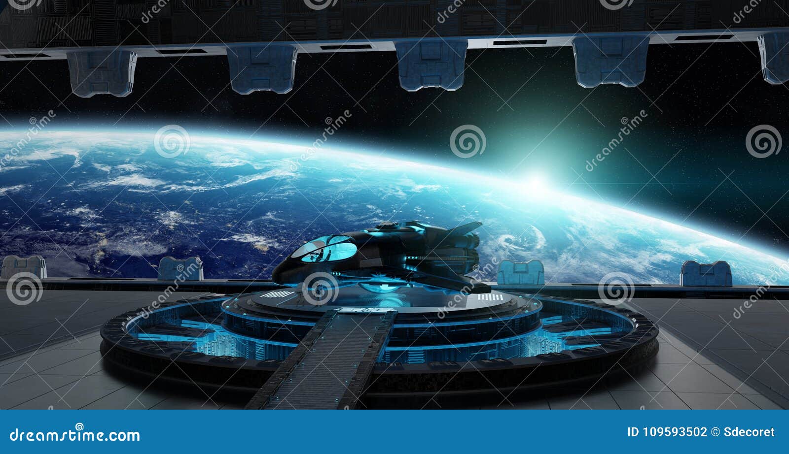 Landing Strip Spaceship Interior 3d Rendering Elements Of