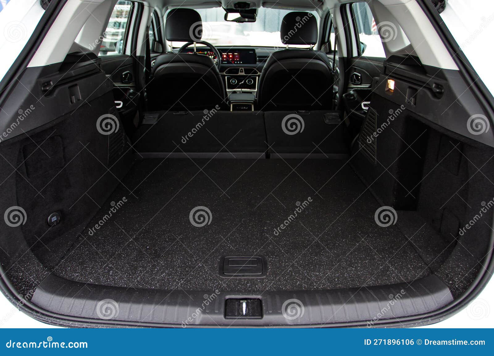 Huge, Clean and Empty Car Trunk in Interior of Compact Suv. Stock Photo
