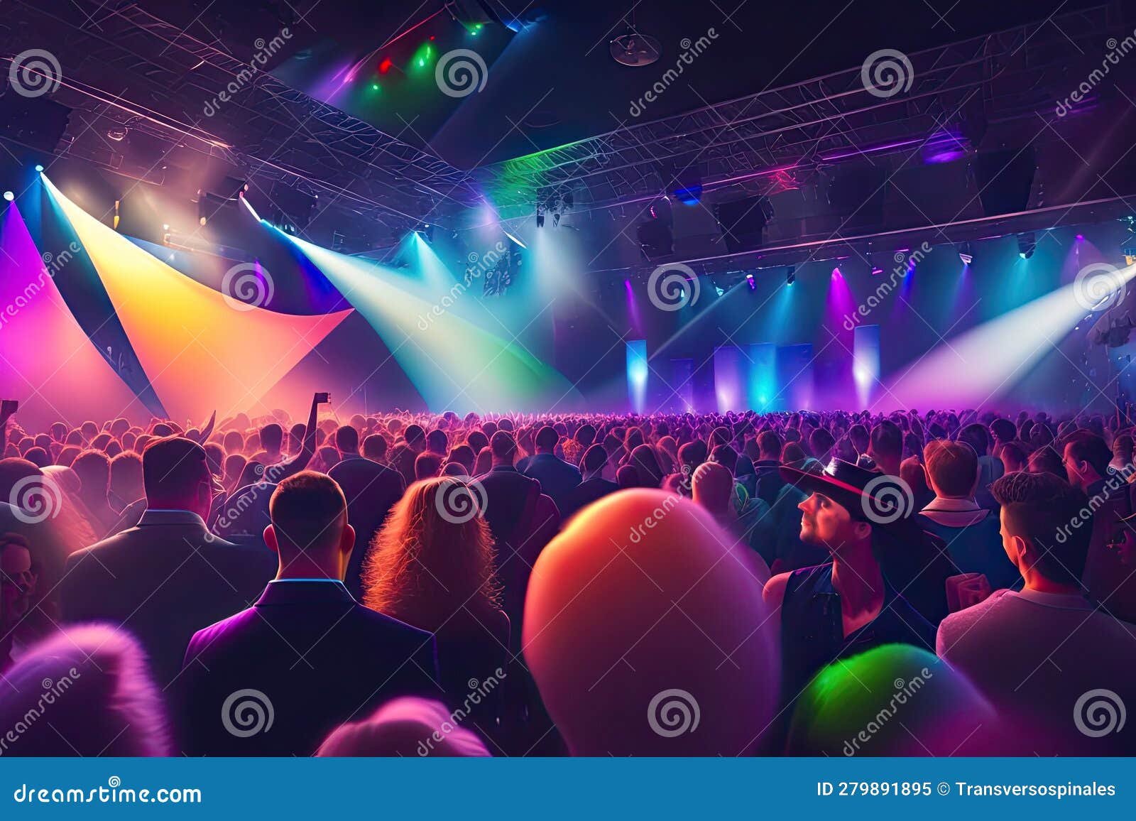 Huge Crowd Disco Party in Night Club Generative AI Stock Illustration