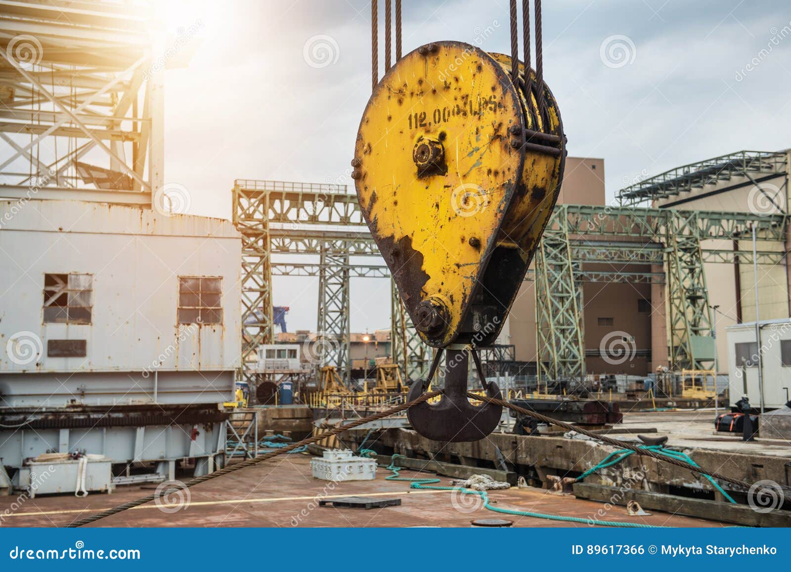 Huge Industrial Crane Hook in the Port for Container Cargo Lifting