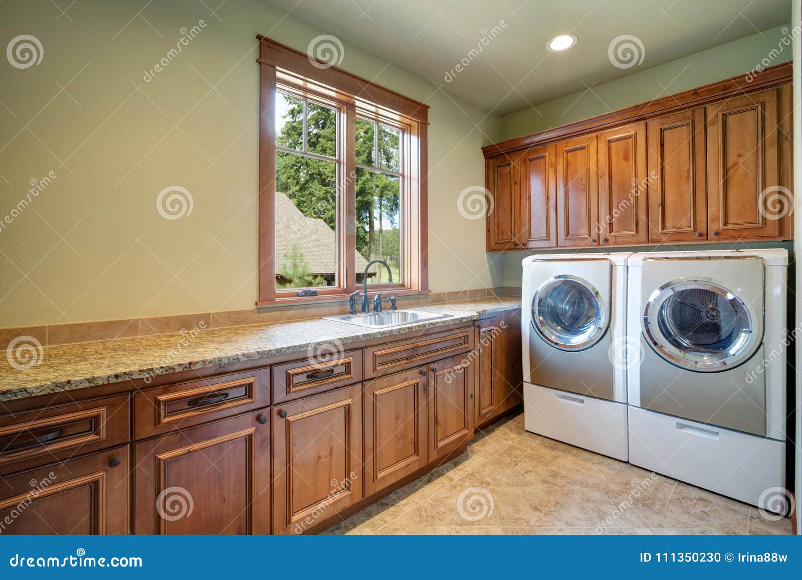 Huge Laundry Room With White Washer And Dryer Stock Photo Image