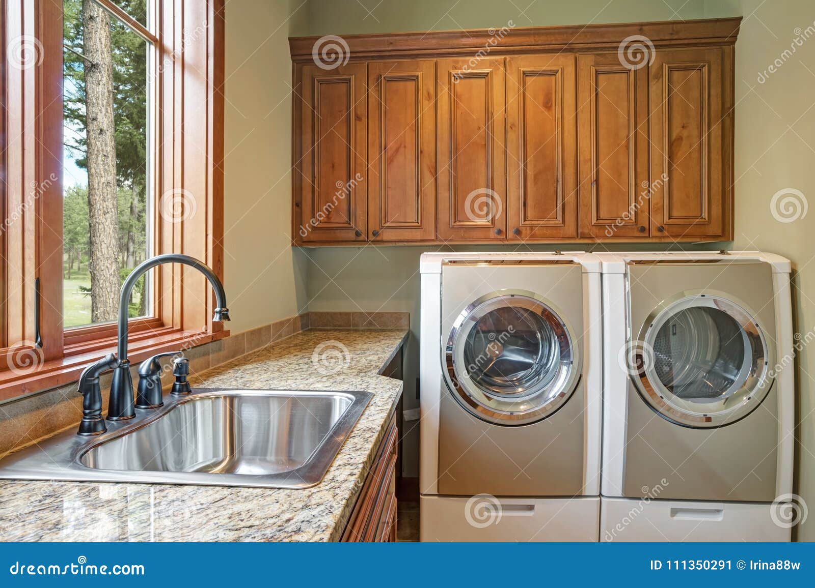 Huge Laundry Room With White Washer And Dryer Stock Image Image