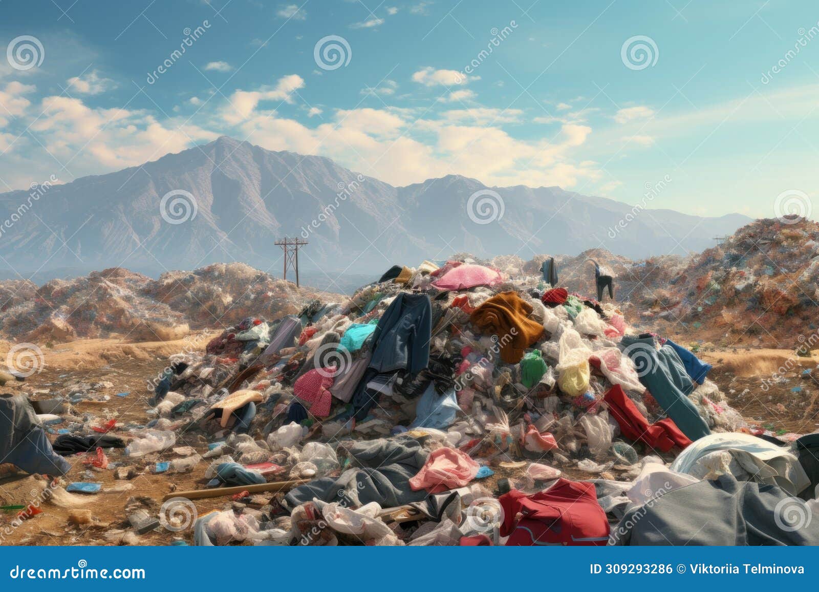 huge piles of unnecessary clothes in the landfill. the problem of overproduction