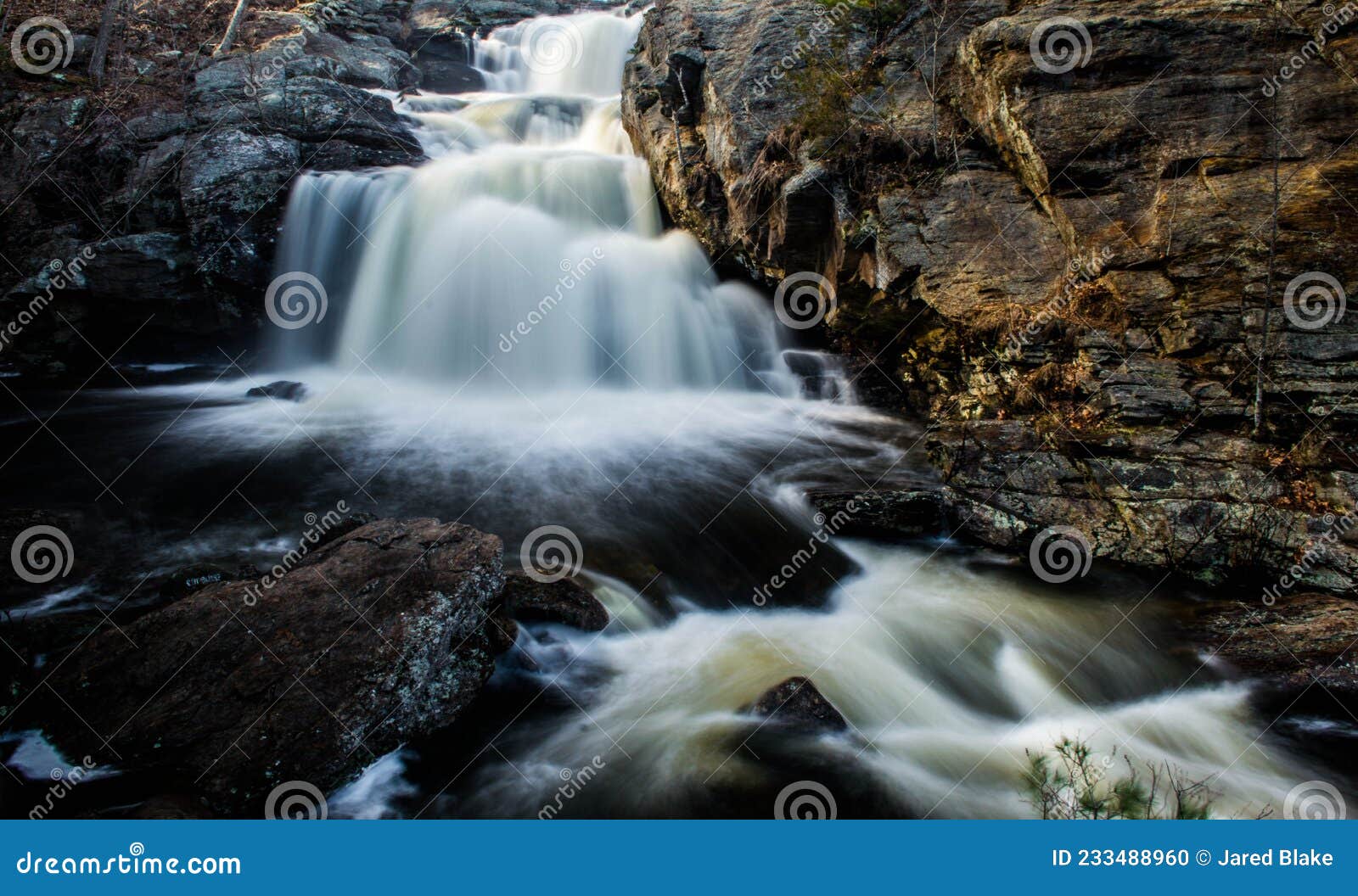 huge and powerful multi tiered waterfall long exposure photo