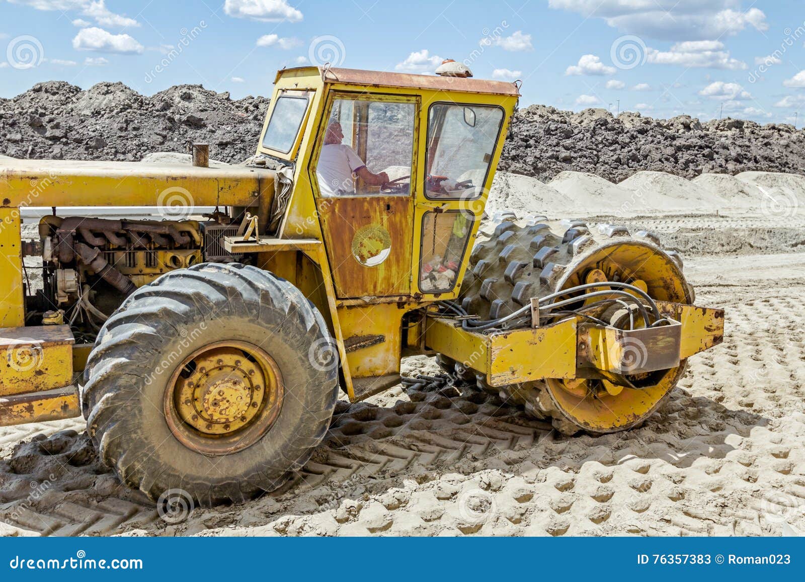 Huge Road Roller with Spikes is Compacting Soil at Construction Editorial Stock Photo Image of