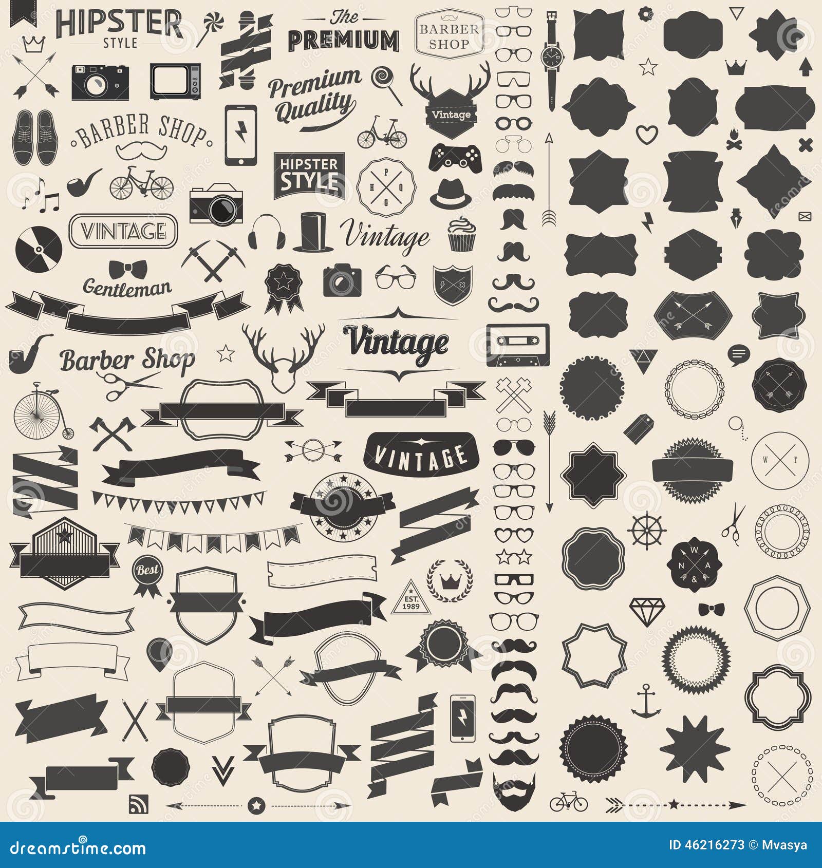 huge set of vintage styled  hipster icons.  signs and s templates for your .