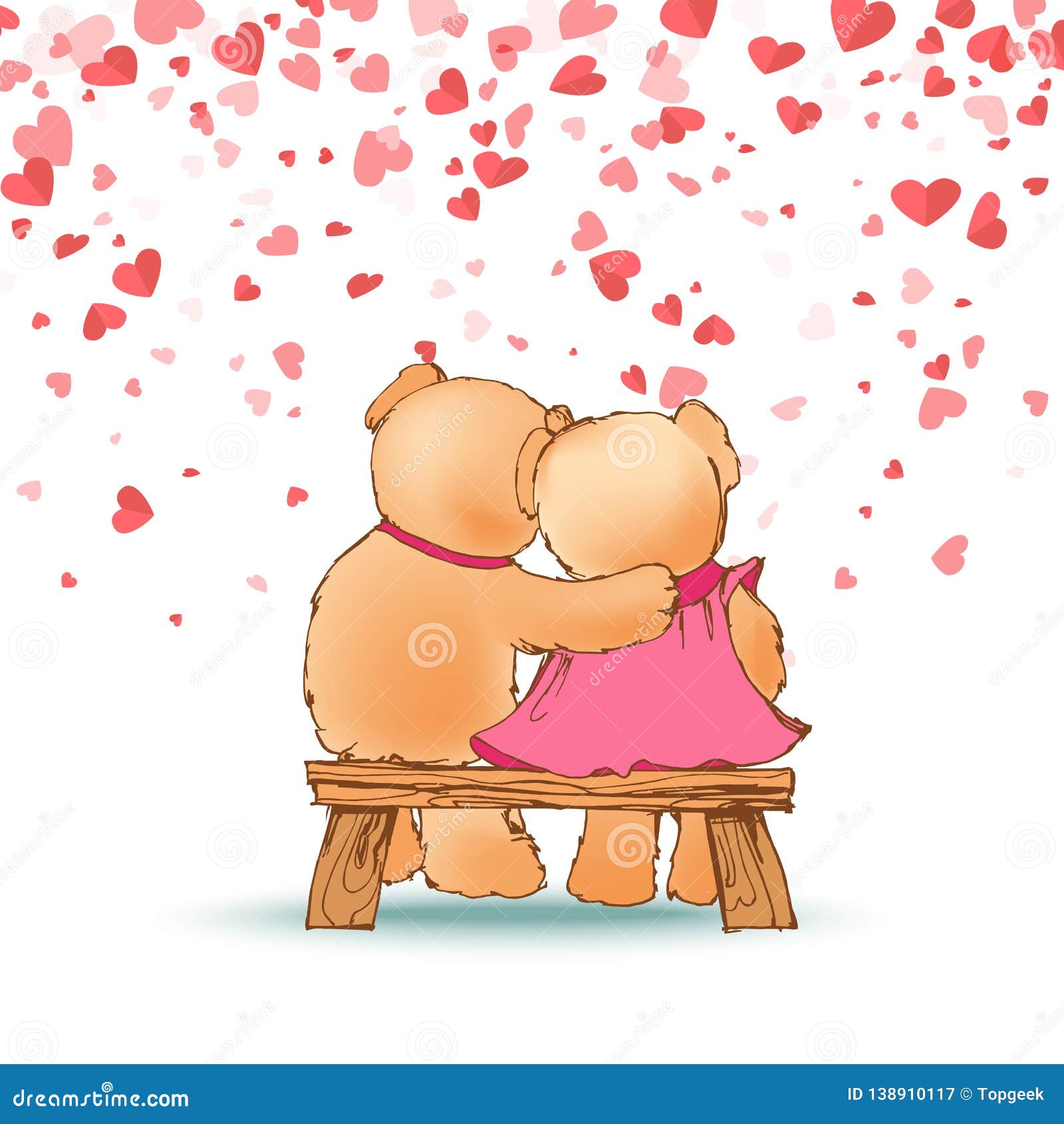Hugging Teddy Bears Sitting on Wooden Bench Vector Stock Vector -  Illustration of love, cheerful: 138910117