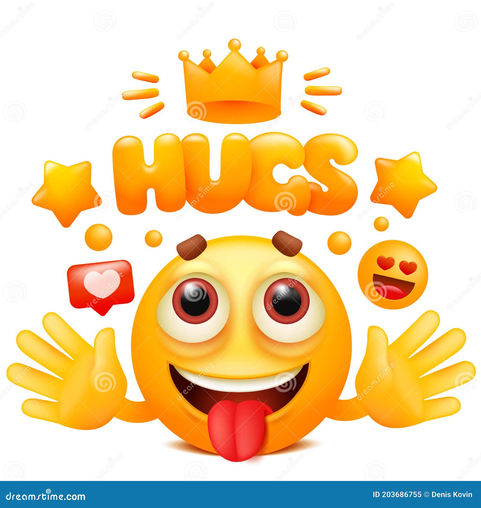 Hugs Web Sticker with Yellow Emoji Cartoon Character. Emoticon Smile Face  Stock Illustration - Illustration of happy, symbol: 203686755