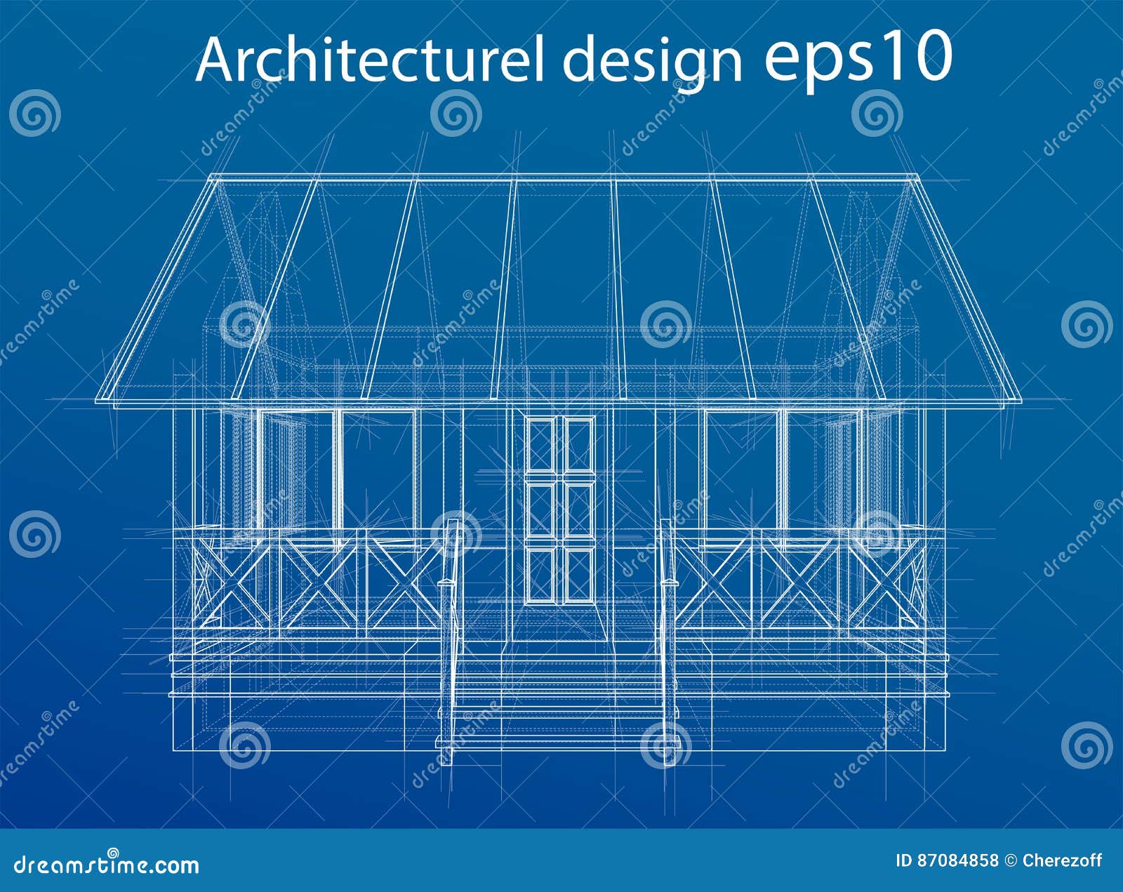 Het 3D teruggeven van huis wireframe structuur Vectorbouwontwerp