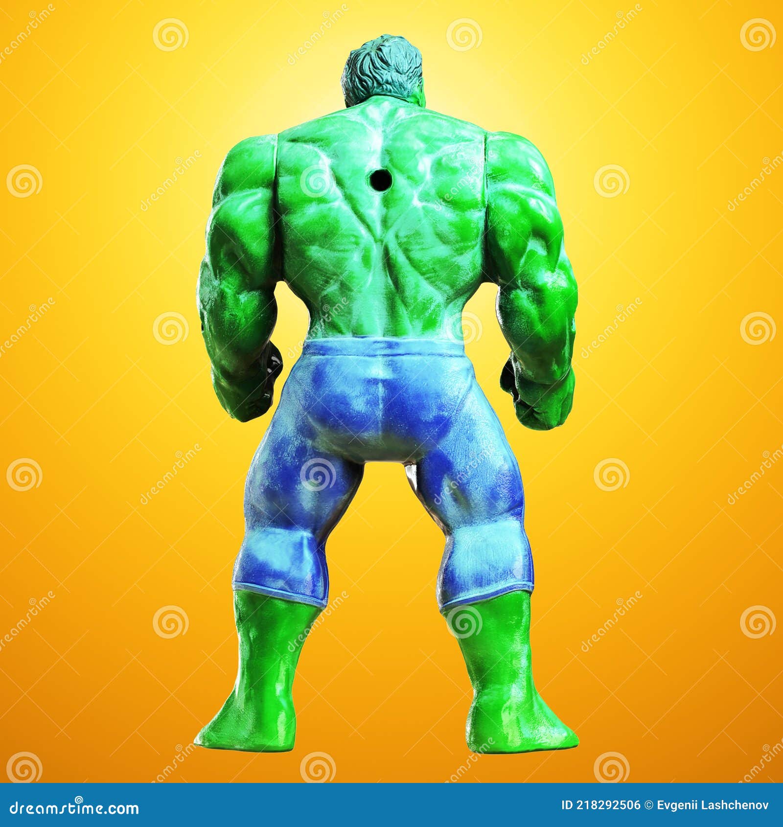 Hulk Jouet Vert Avec Un Trou Dans Le Dos Sur Fond Jaune Rétroéclairé. Rendu  3d Photo éditorial - Illustration du livre, armée: 218292506
