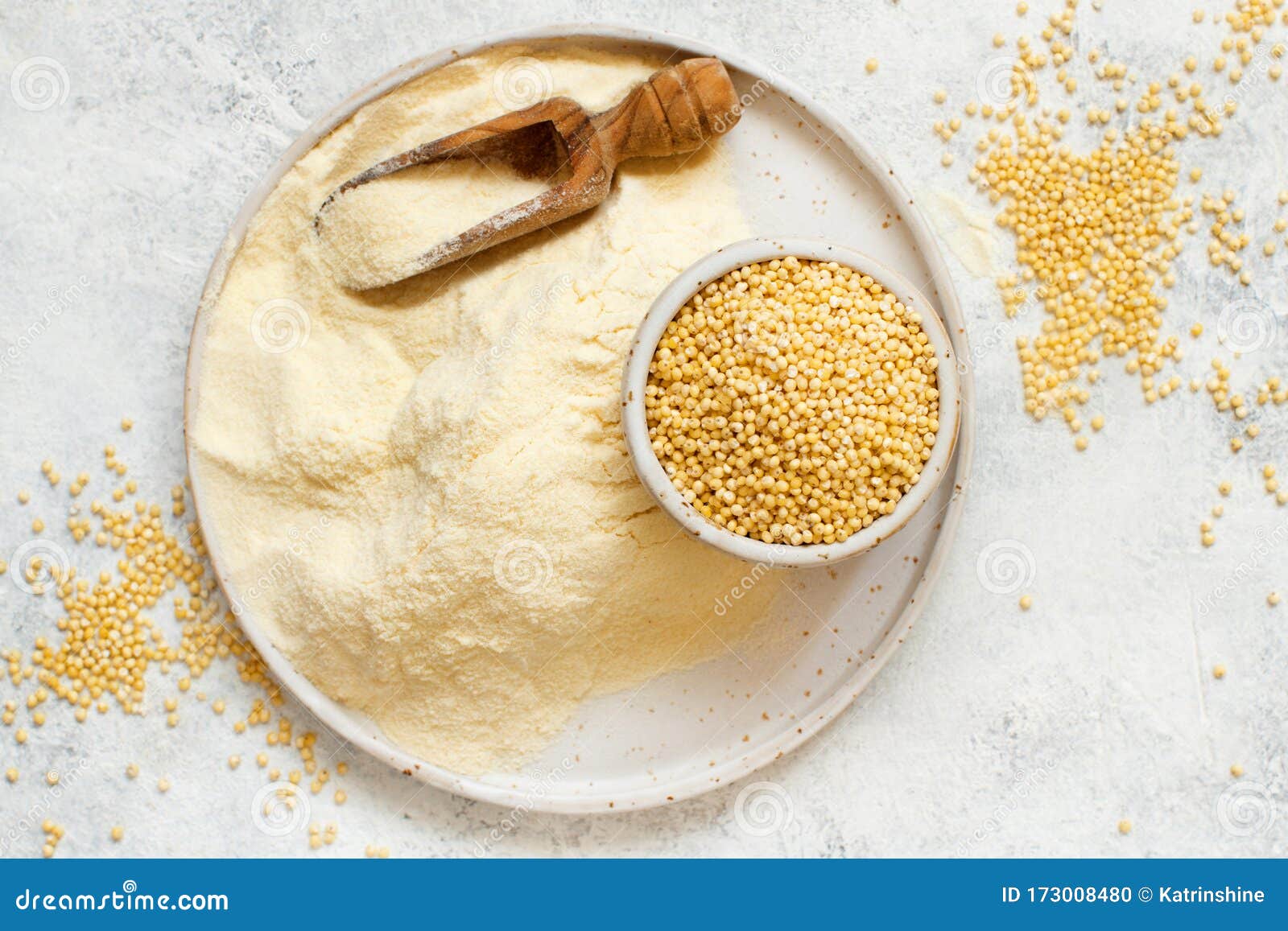 Hulled Millet Flour and Grain on a Ceramic Plate Stock Photo Image of
