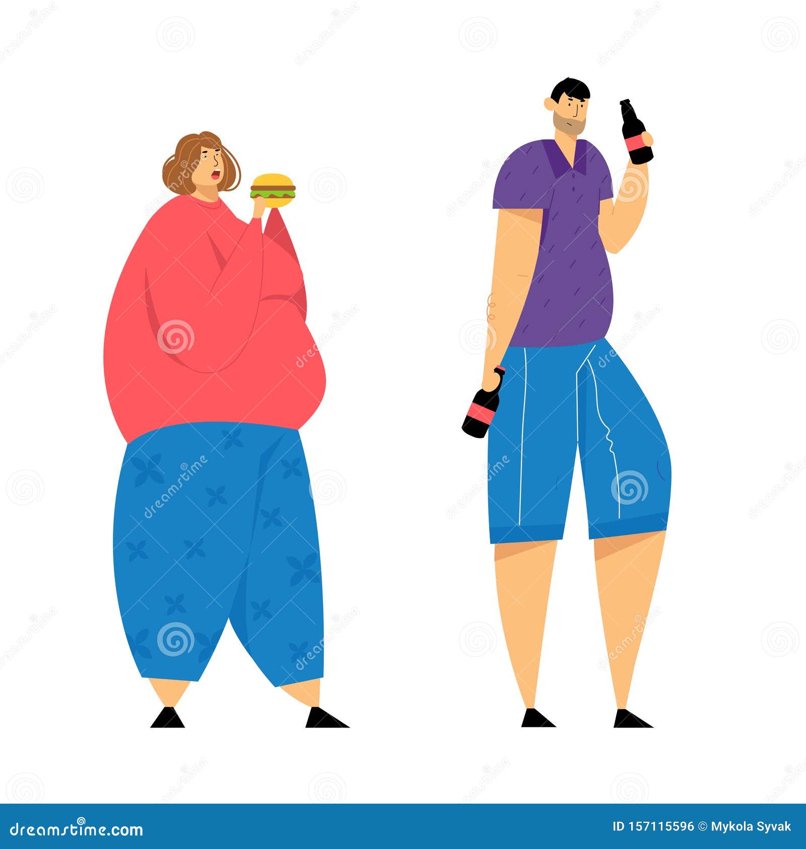 Human Addiction, Overweight Woman with Big Belly Eating Burger, Man Drinking Beer, Obesity, Alcoholism Health Problems Stock Vector - Illustration of girl, drinking: 157115596 Human Addiction, Overweight Woman with Big Belly Eating Burger, Man Drinking Beer, Obesity, Alcoholism Health Problems Stock Vector - Illustration of girl, drinking: 157115596