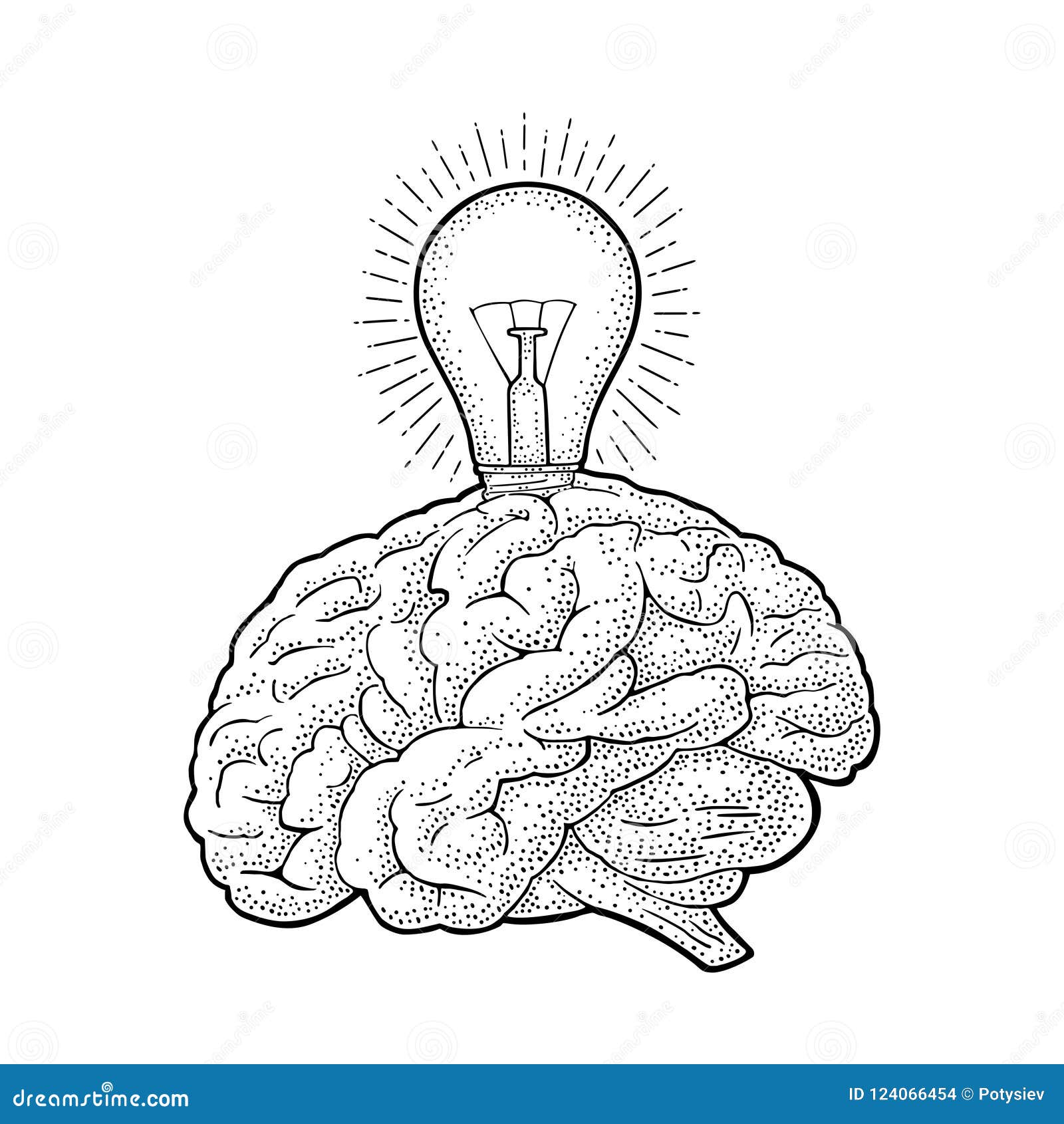 Human Anatomy Brain and Glowing Light Incandescent Bulb. Vector ...