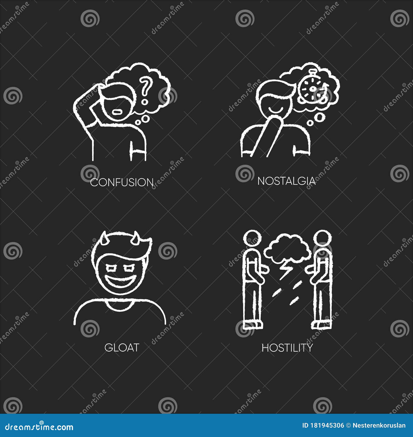 human attitude chalk white icons set on black background