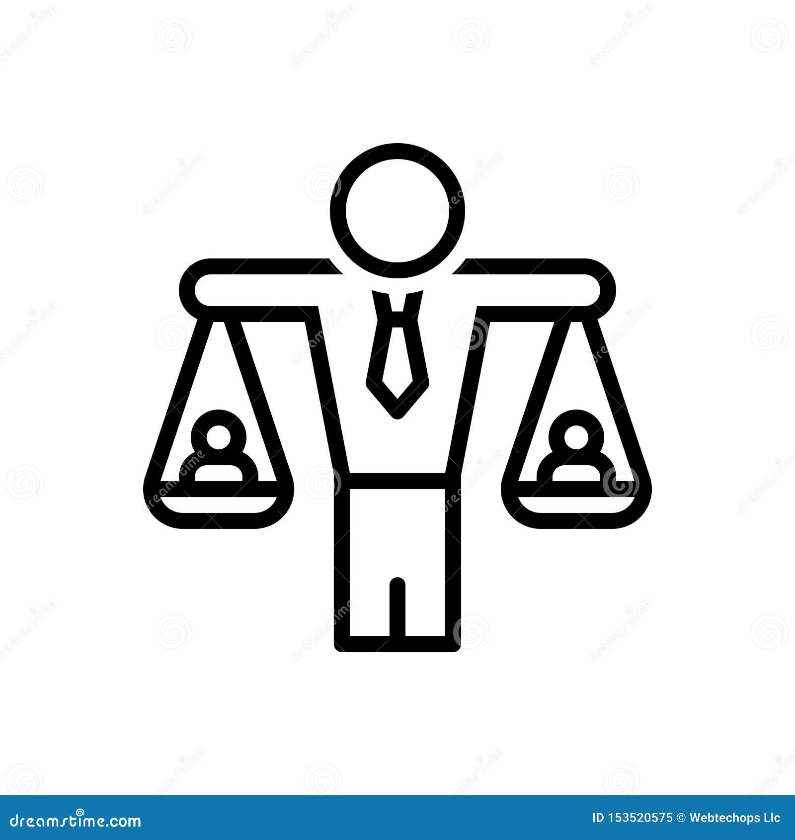 black line icon for human balanced scale, equivalence and scale