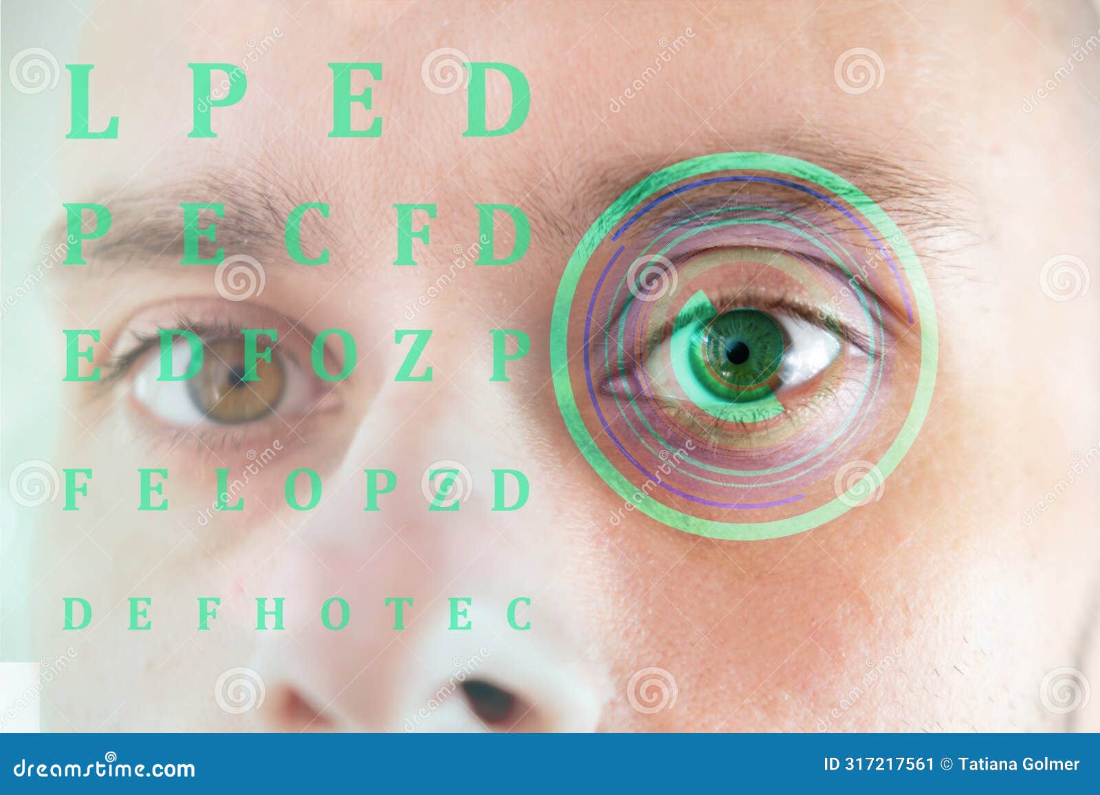 human bionic eye, chart test table, cutting-edge technology, visionary technological advancement and futuristic vision, cybernetic