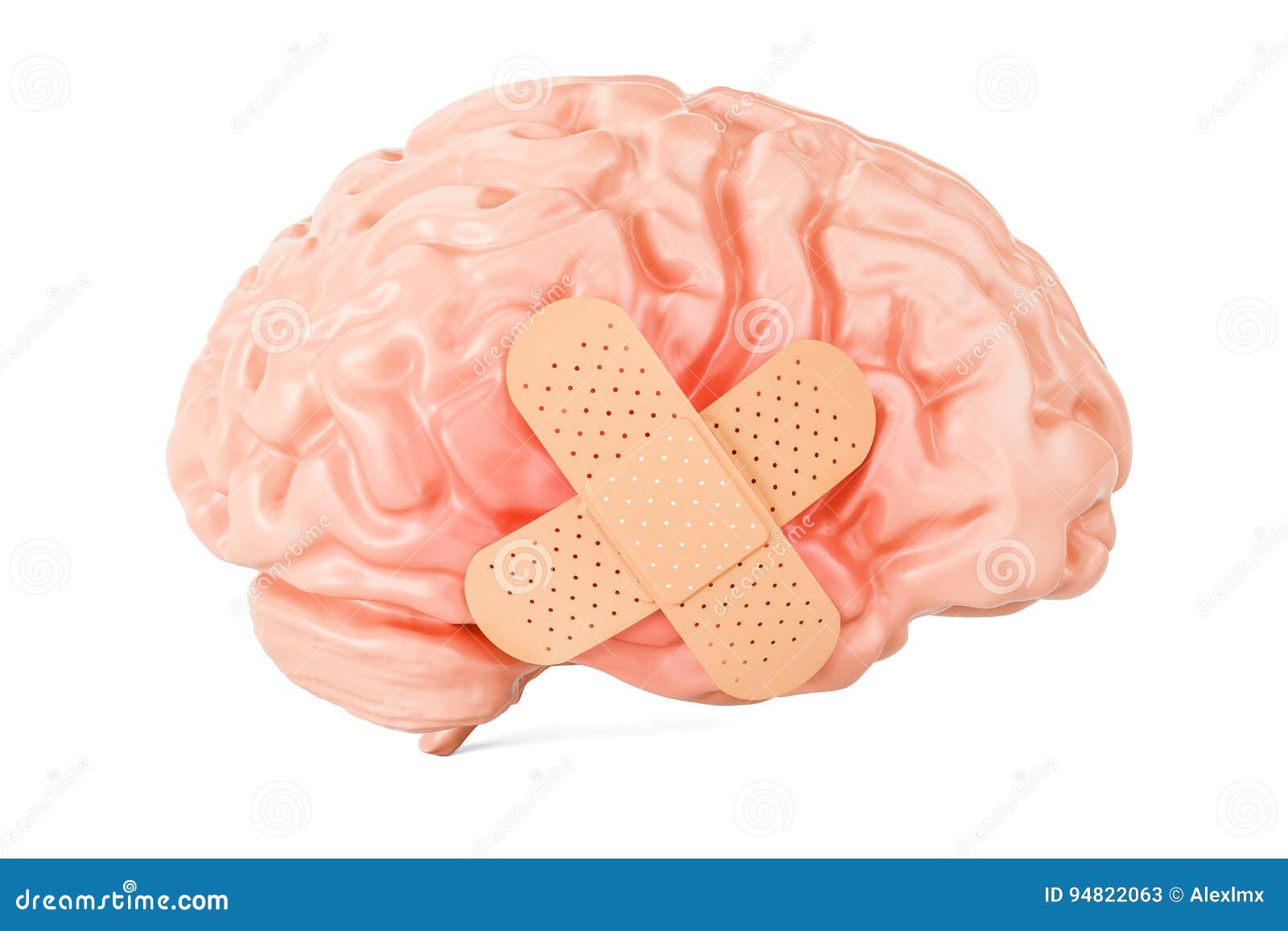 Human Brain with Adhesive Plaster, 3D Rendering Stock Illustration