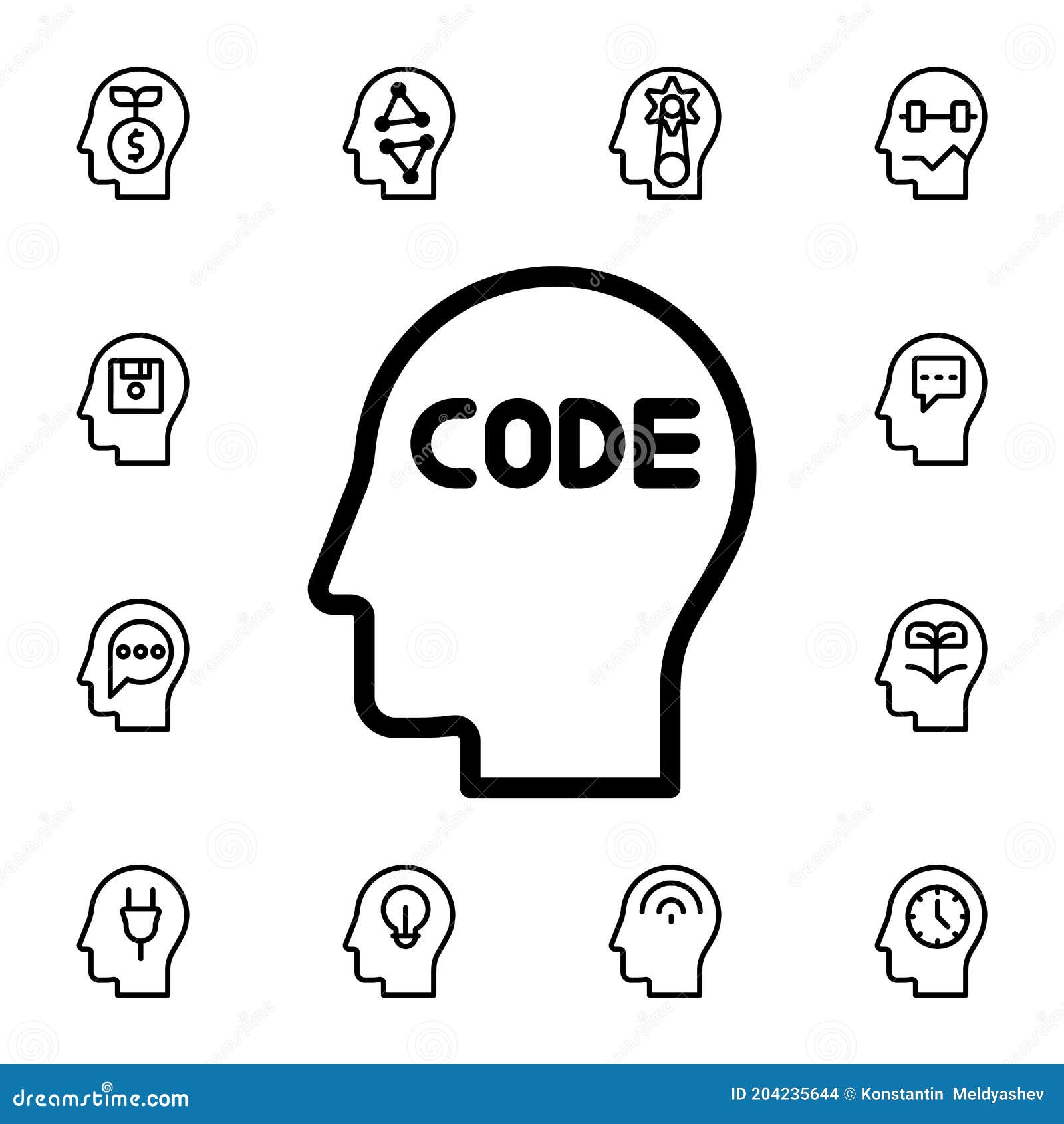 human, brain, cede, coding flat  icon in mind process pack