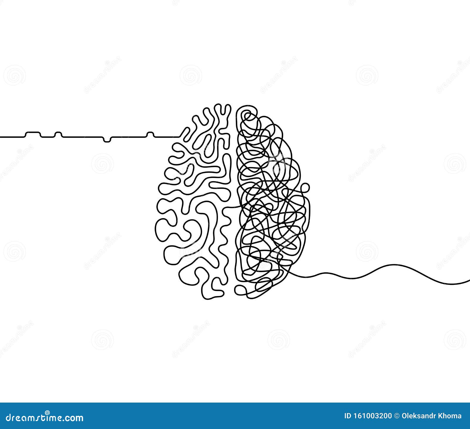 human brain creativity vs logic chaos and order a continuous line drawing concept, organised vs disorganised