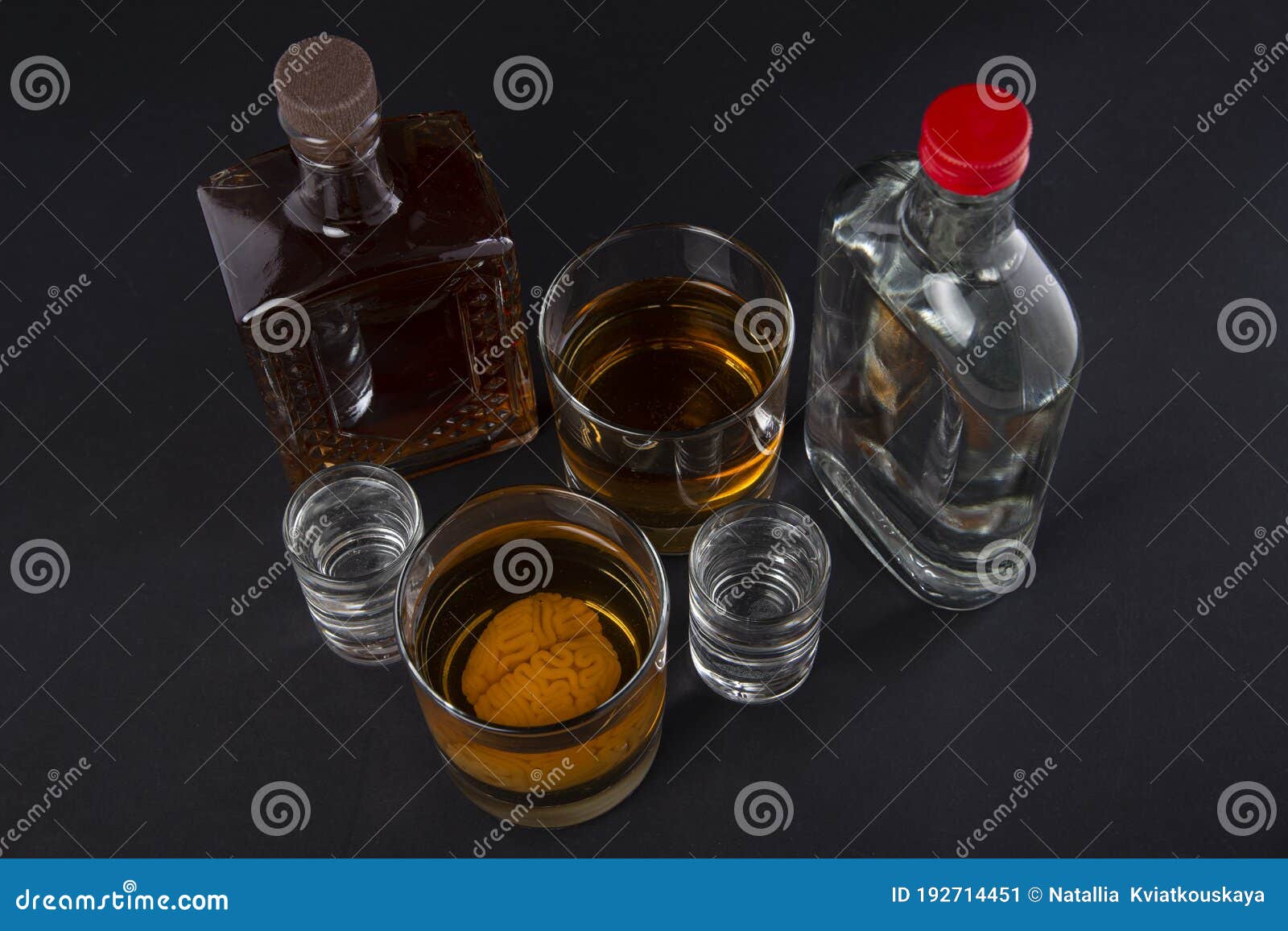 Human Brain in a Glass with an Alcoholic Drink, Against the Background