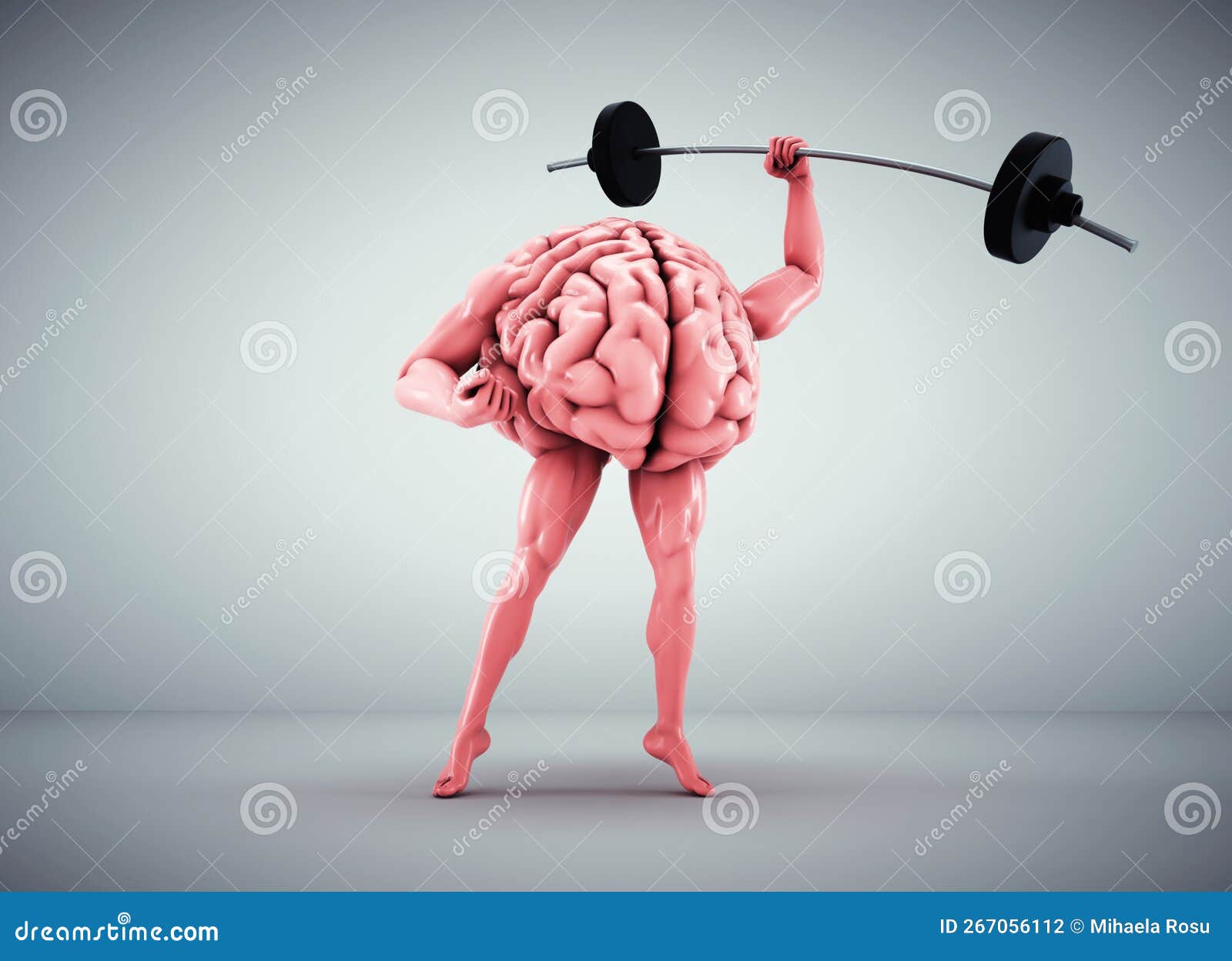 Human Brain Lifting Weight. Private Lessons and Knowledge Concept Stock