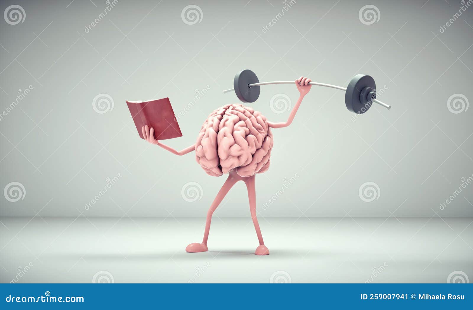 Human Brain Lifting Weight and Reading a Book. Private Lessons and Knowledge Concept Stock