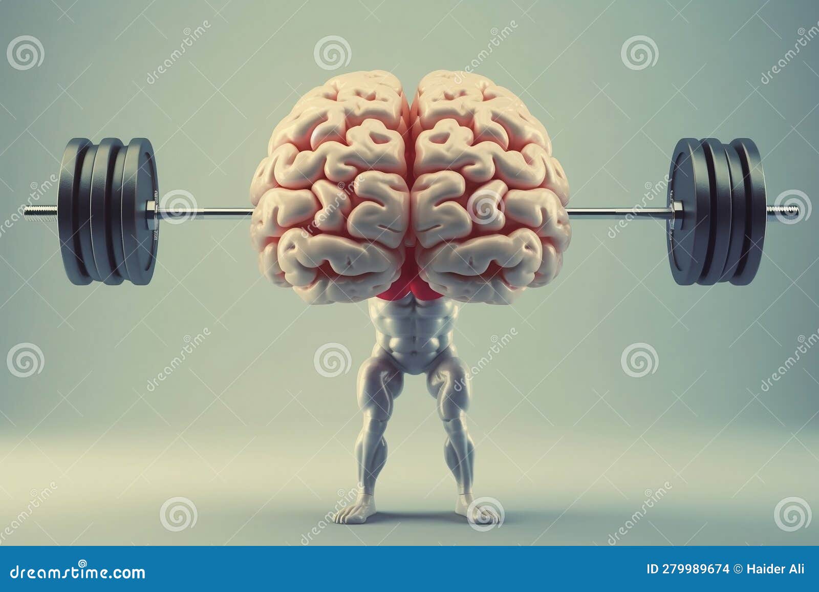 Human Brain Lifting Weights 3D Brain Lifting a Heavy Weight. Generative AI Stock Illustration